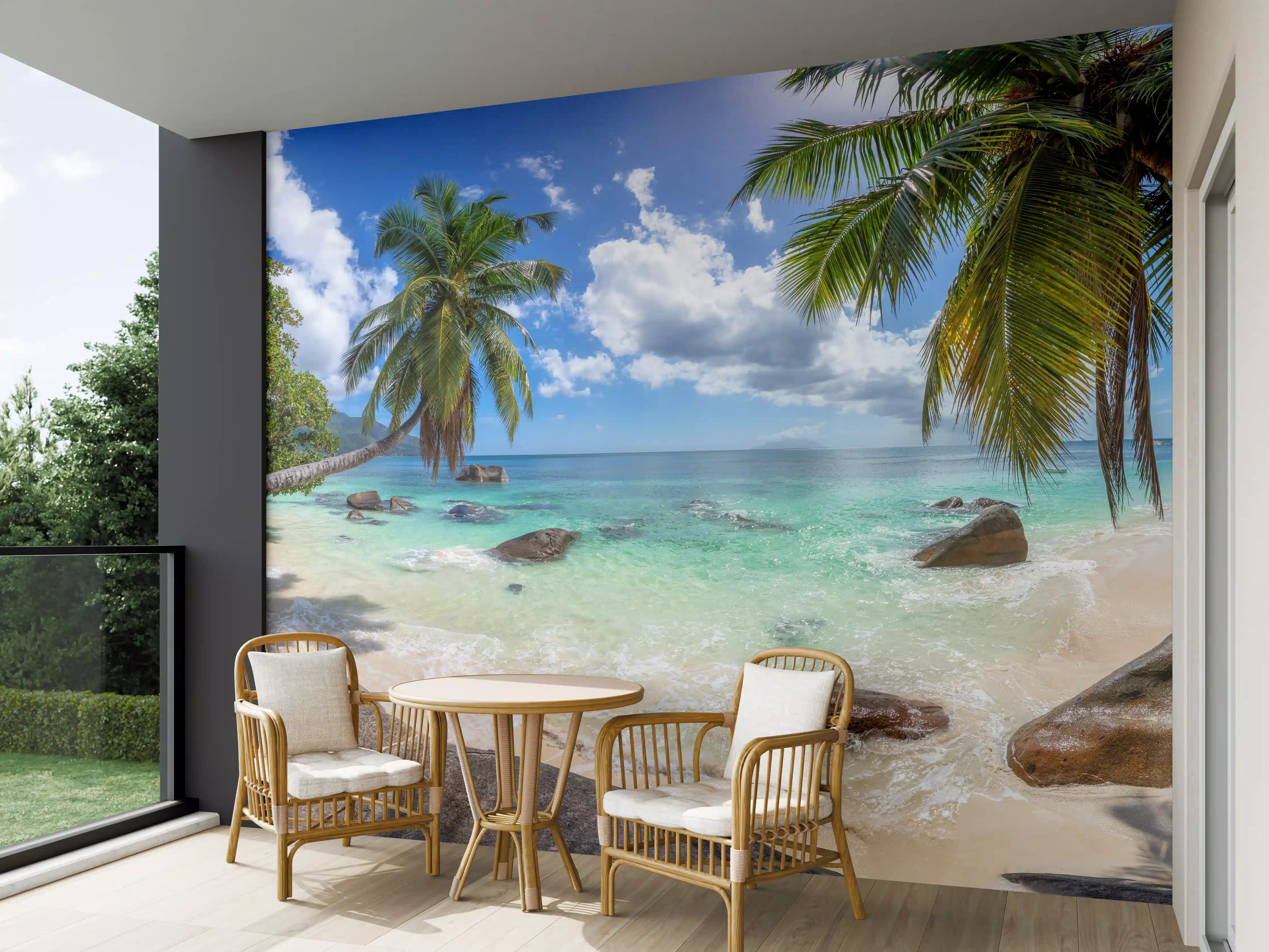 Wandverkleidung außen - Blick auf den schönen tropischen Strand