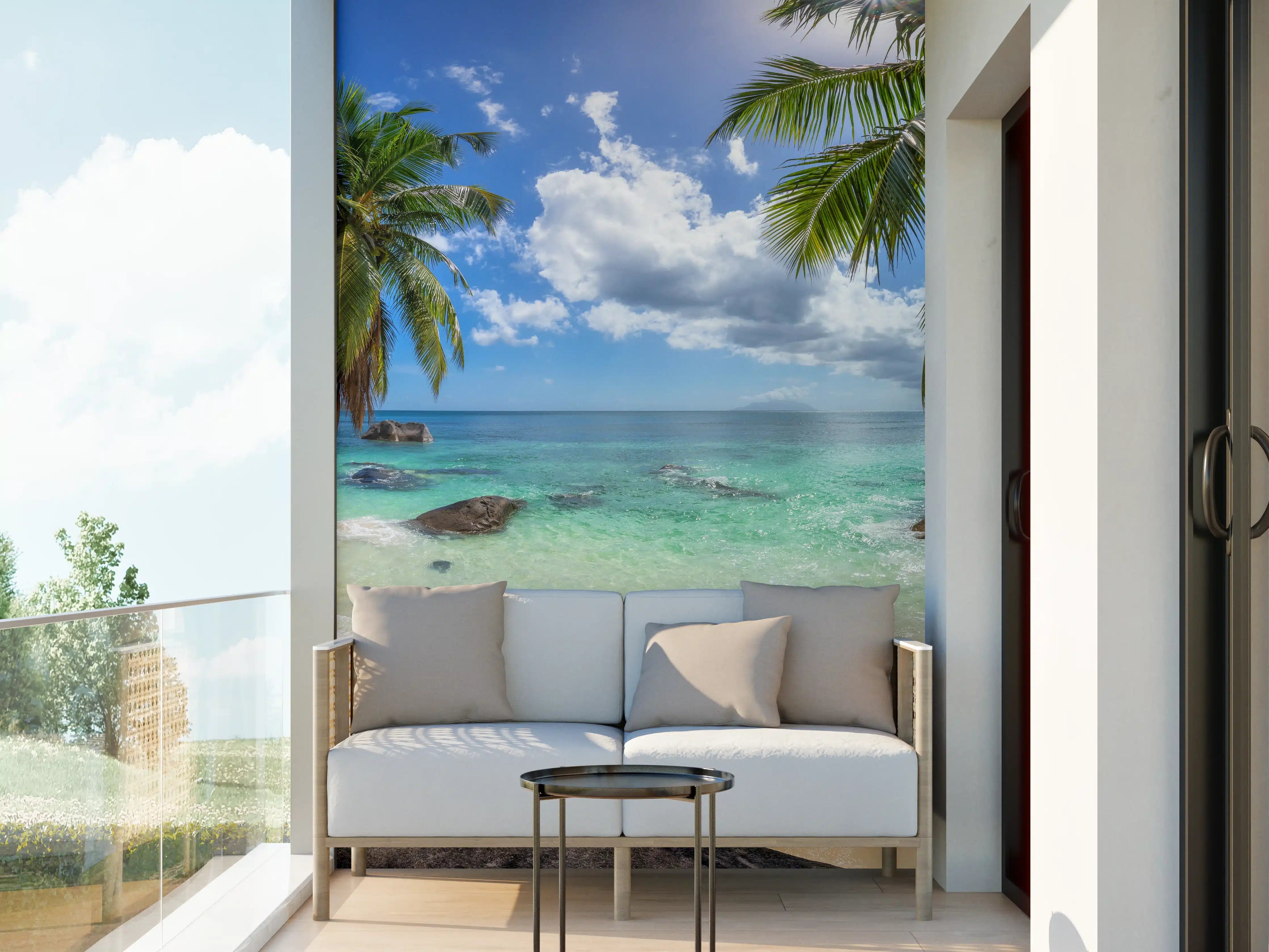 Wandverkleidung außen - Blick auf den schönen tropischen Strand