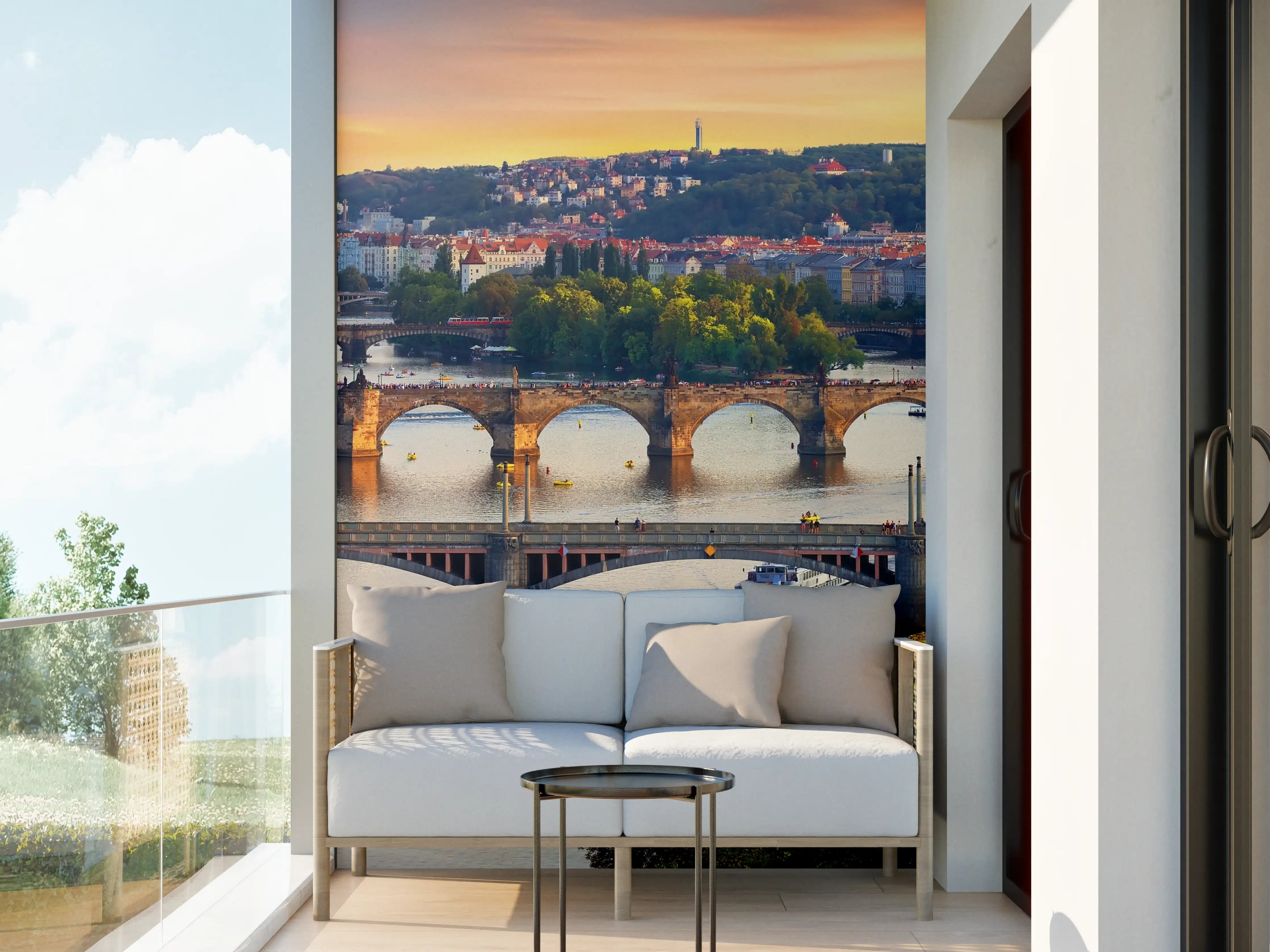 Wandverkleidung außen - Blick auf die Klementinum Bibliothek bei Sonnenuntergang