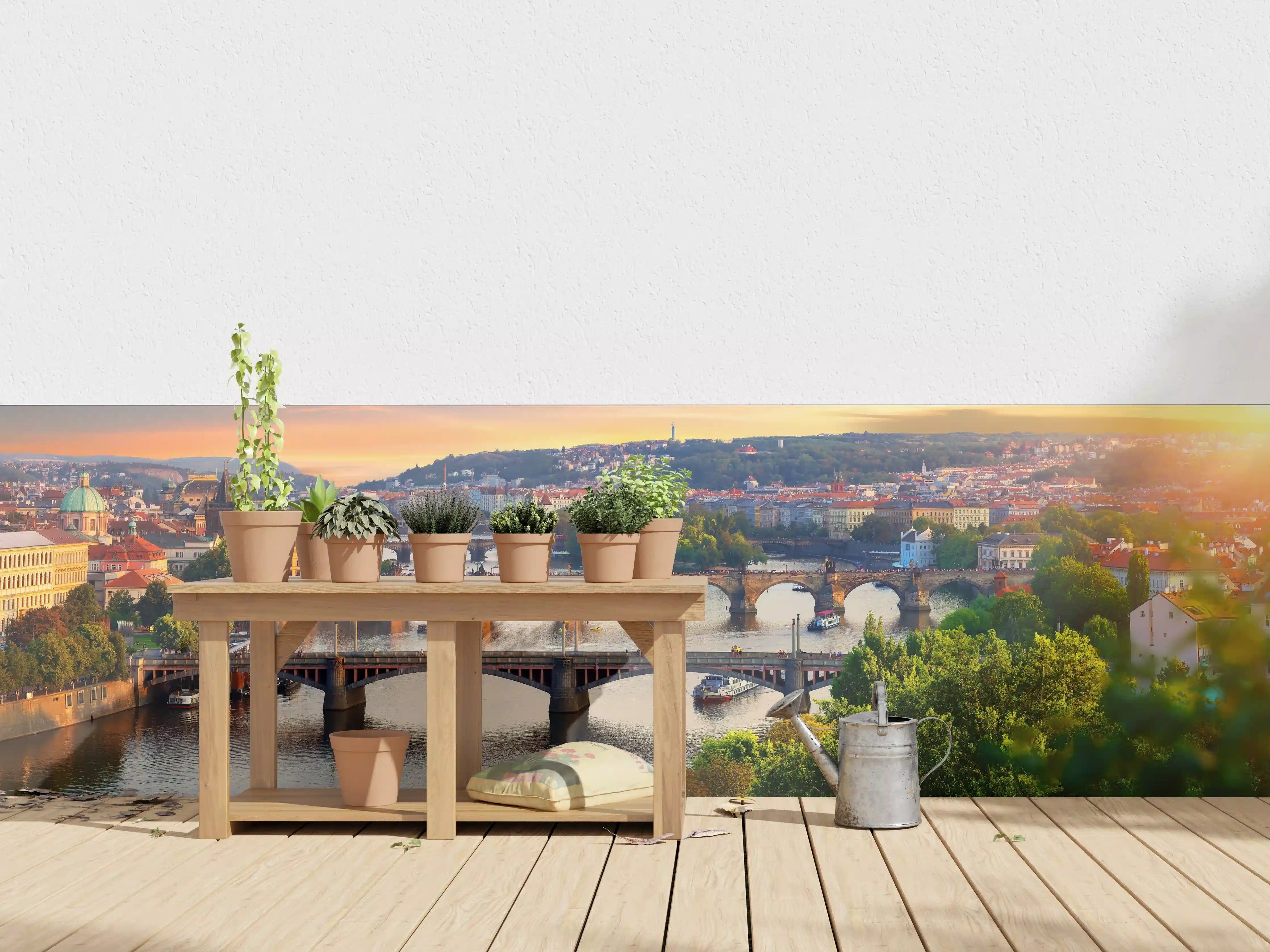 Wandverkleidung außen - Blick auf die Klementinum Bibliothek bei Sonnenuntergang