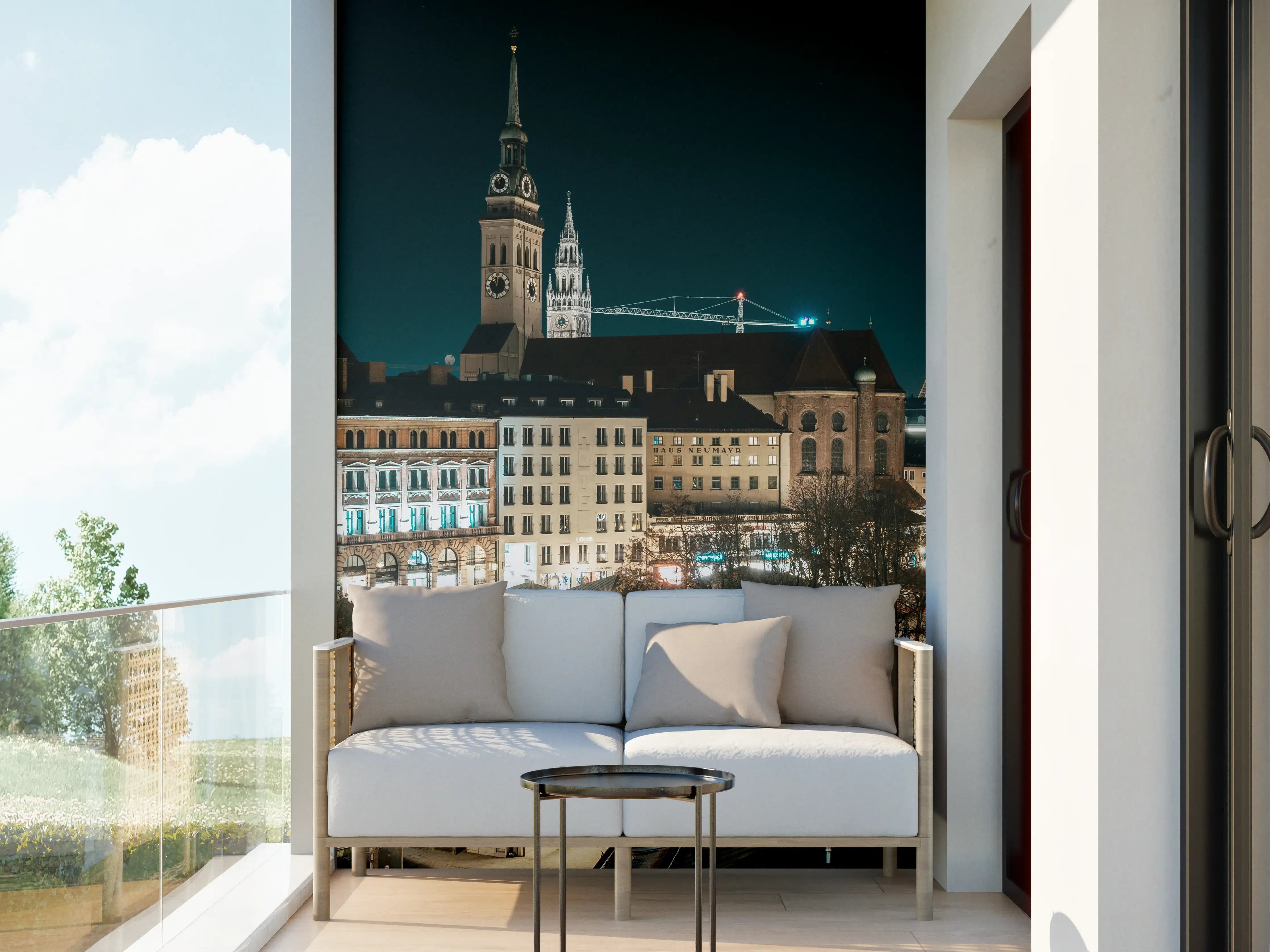 Wandverkleidung außen - Blick über den Viktualienmarkt zur Frauenkirche - München