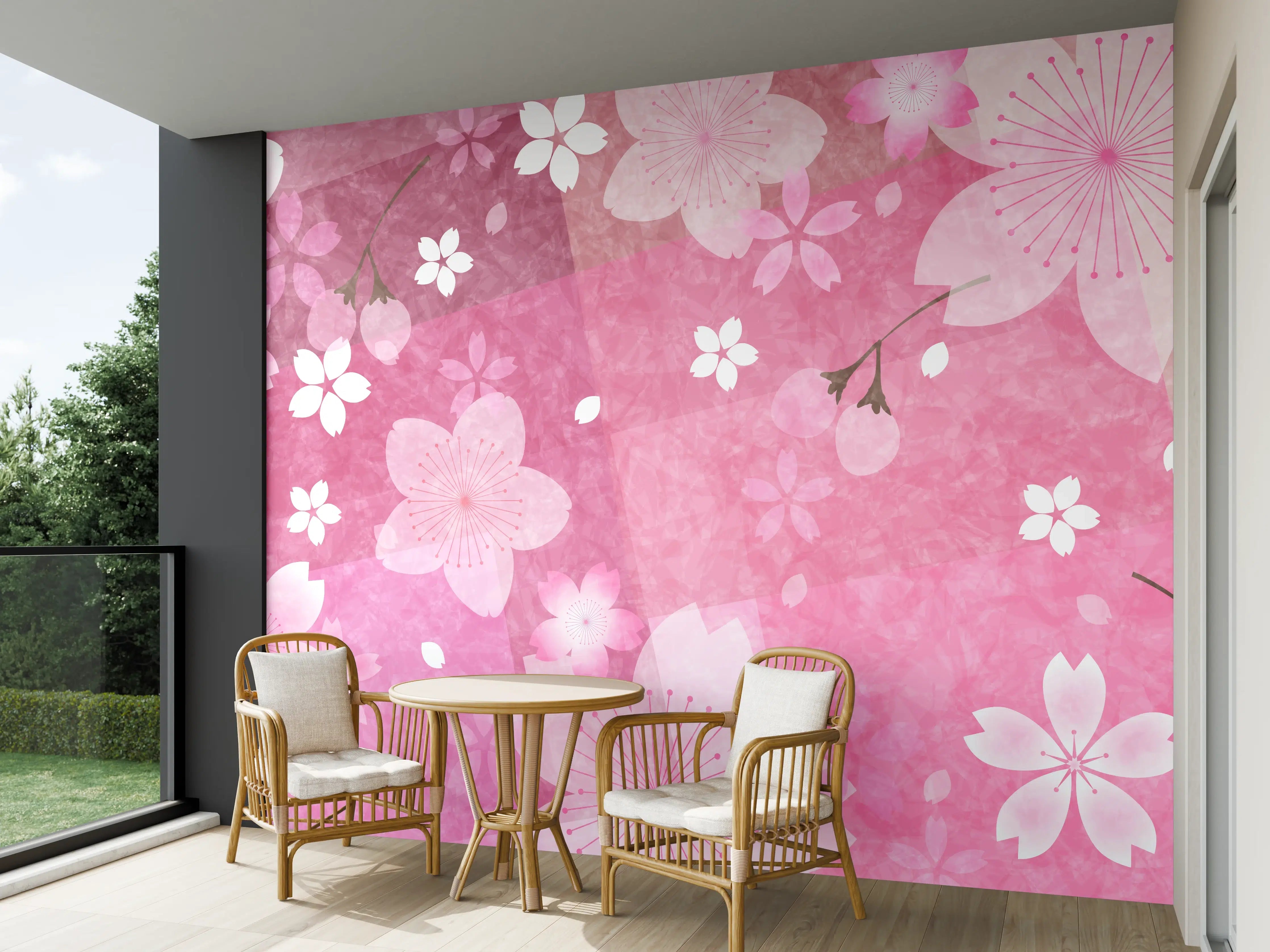 Wandverkleidung außen - Blühendes Sakura-Muster Rosa