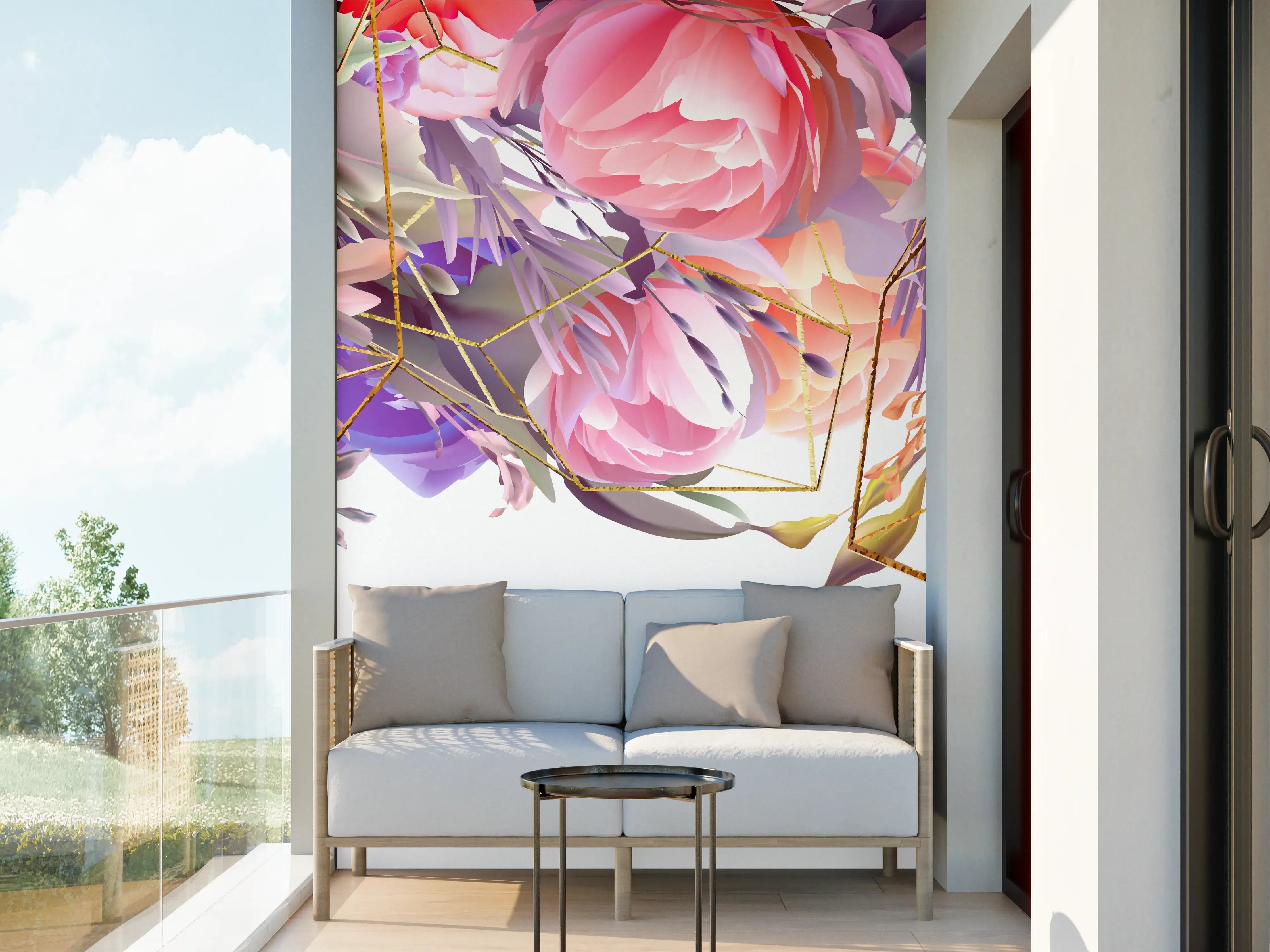 Wandverkleidung außen - Blumen-Muster Abstrakt Gold