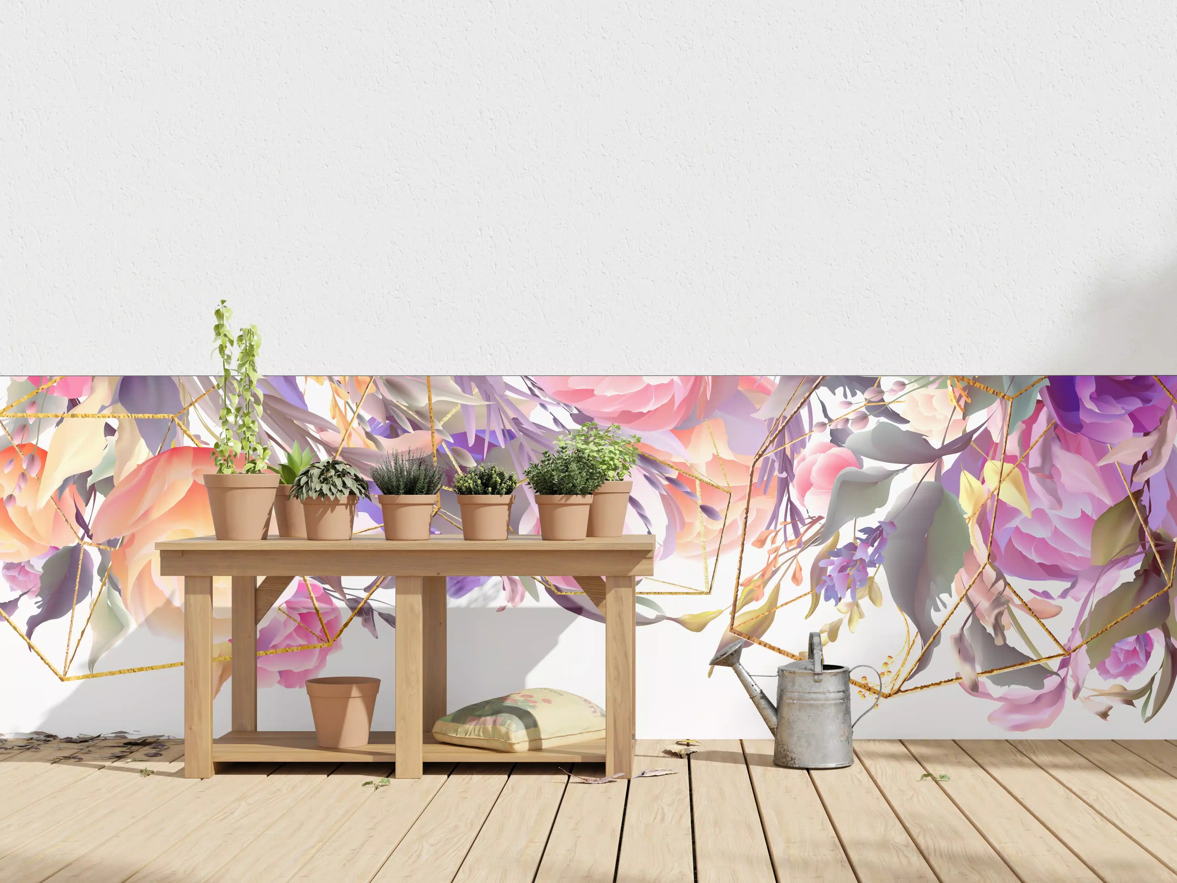 Wandverkleidung außen - Blumen-Muster Abstrakt Gold
