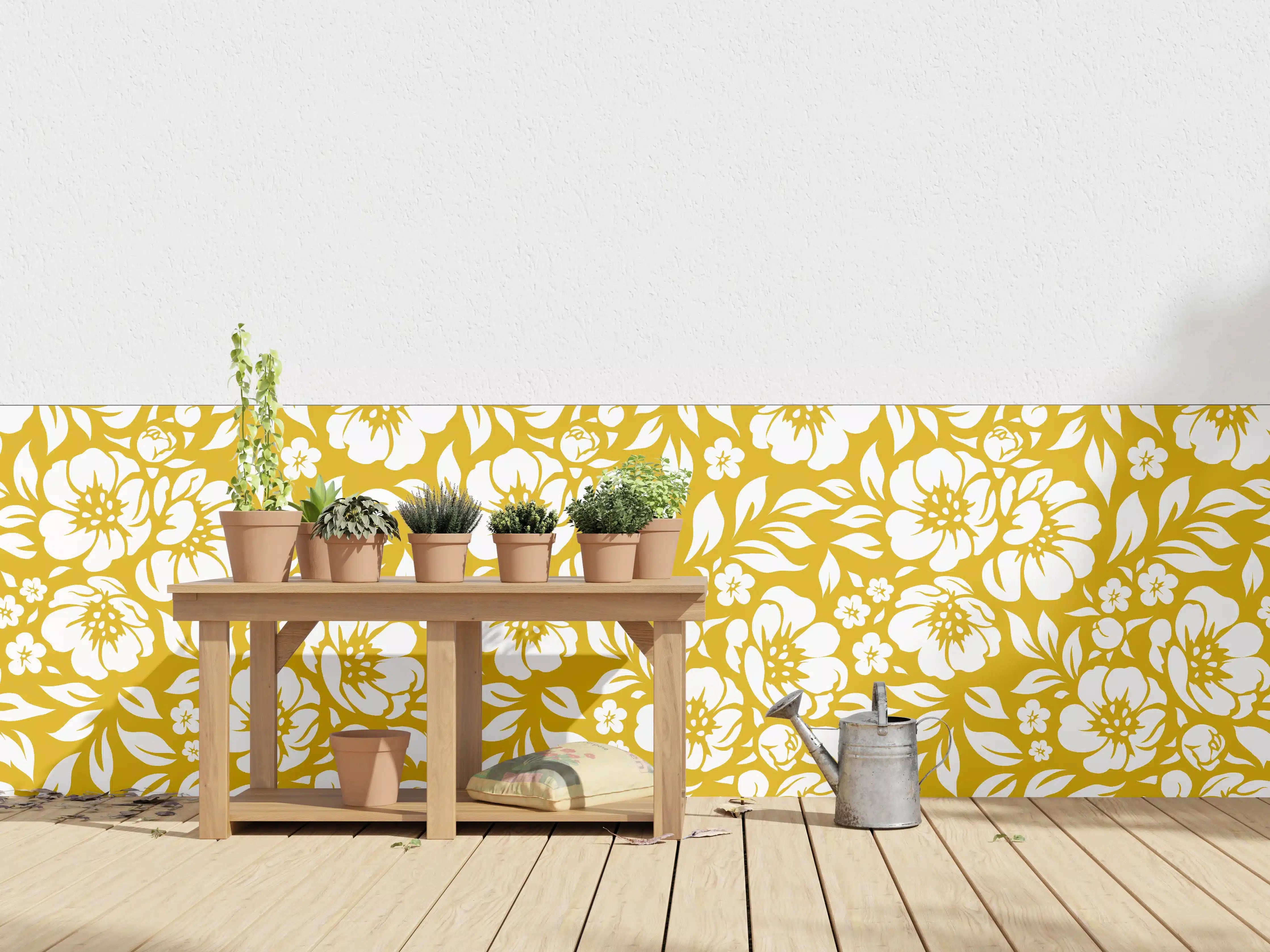 Wandverkleidung außen - Blumen & Pflanzen in Senffarbe