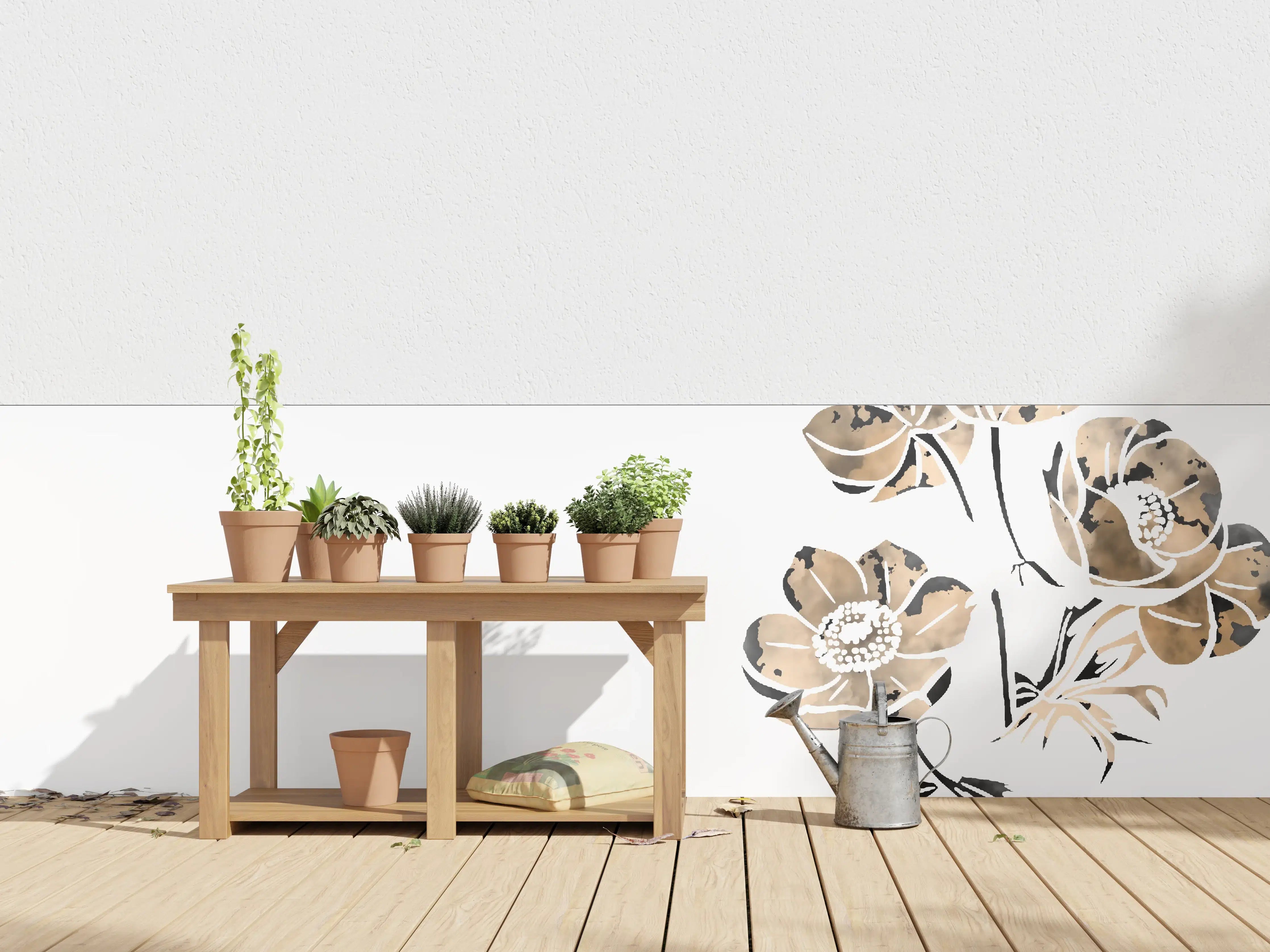 Wandverkleidung außen - Blumen auf weißem Hintergrund - Aquarell