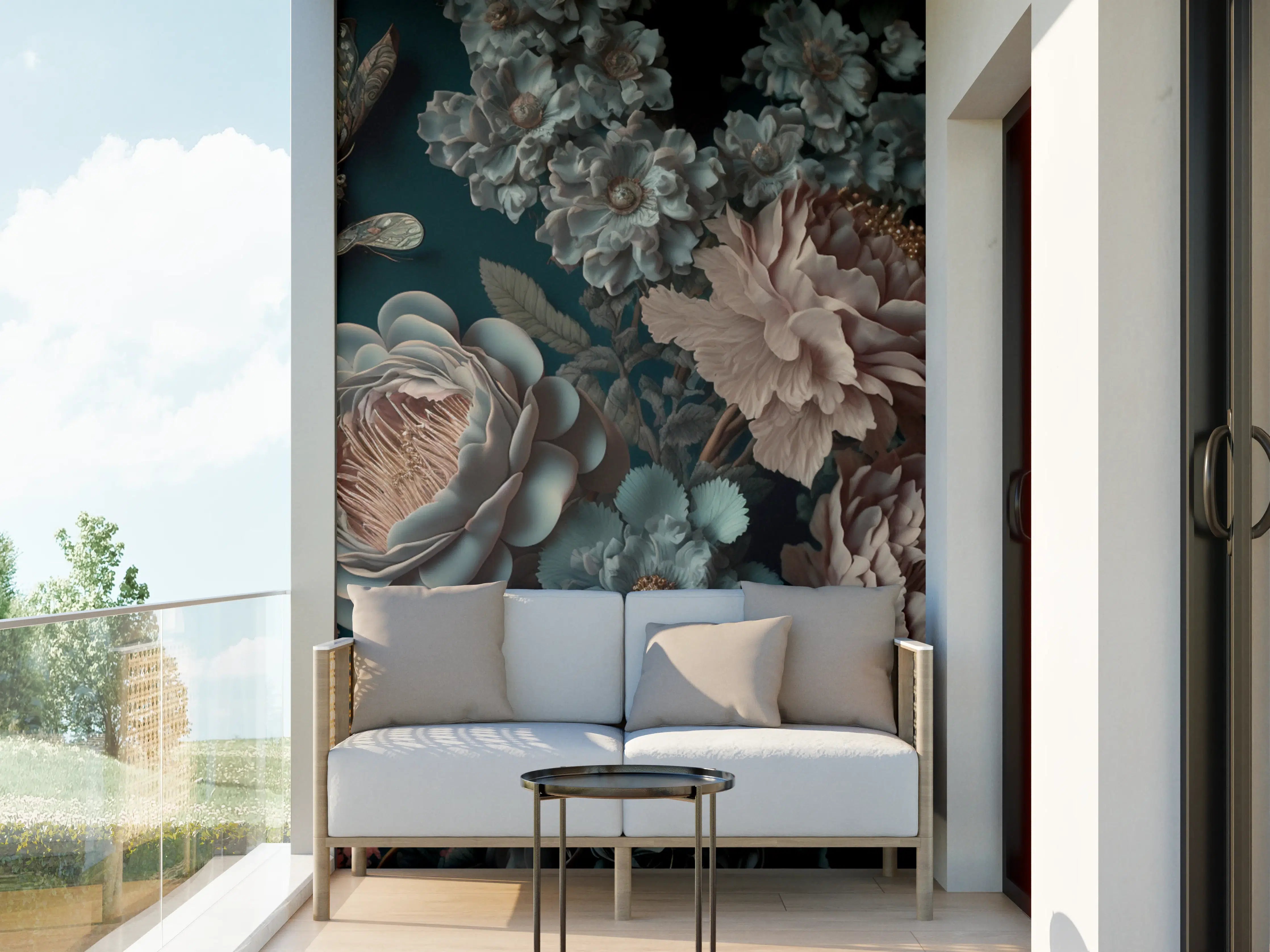 Wandverkleidung außen - Blumenarrangement mit dunklem Hintergrund