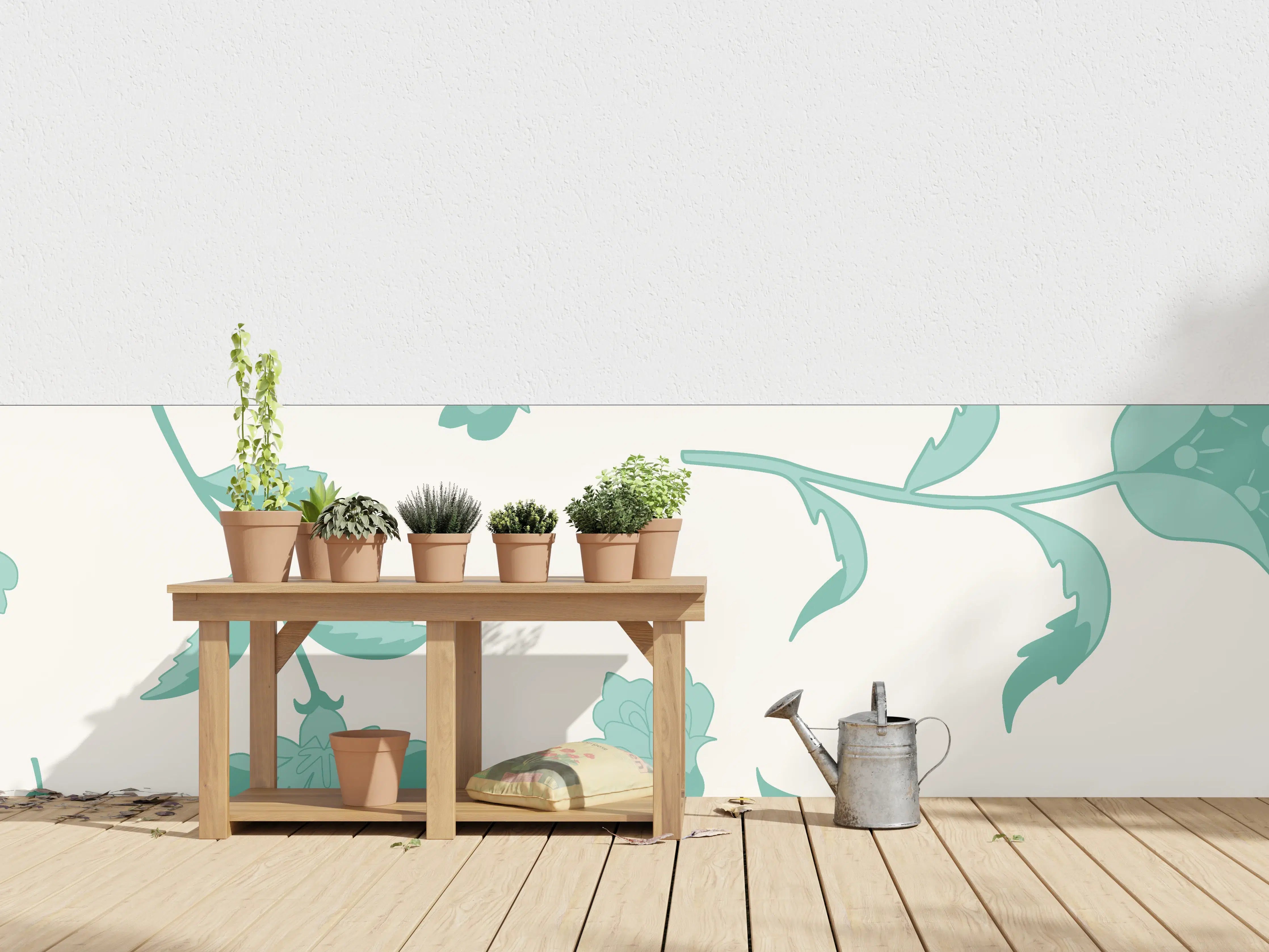 Wandverkleidung außen - Blumenmuster Türkis-Weiß