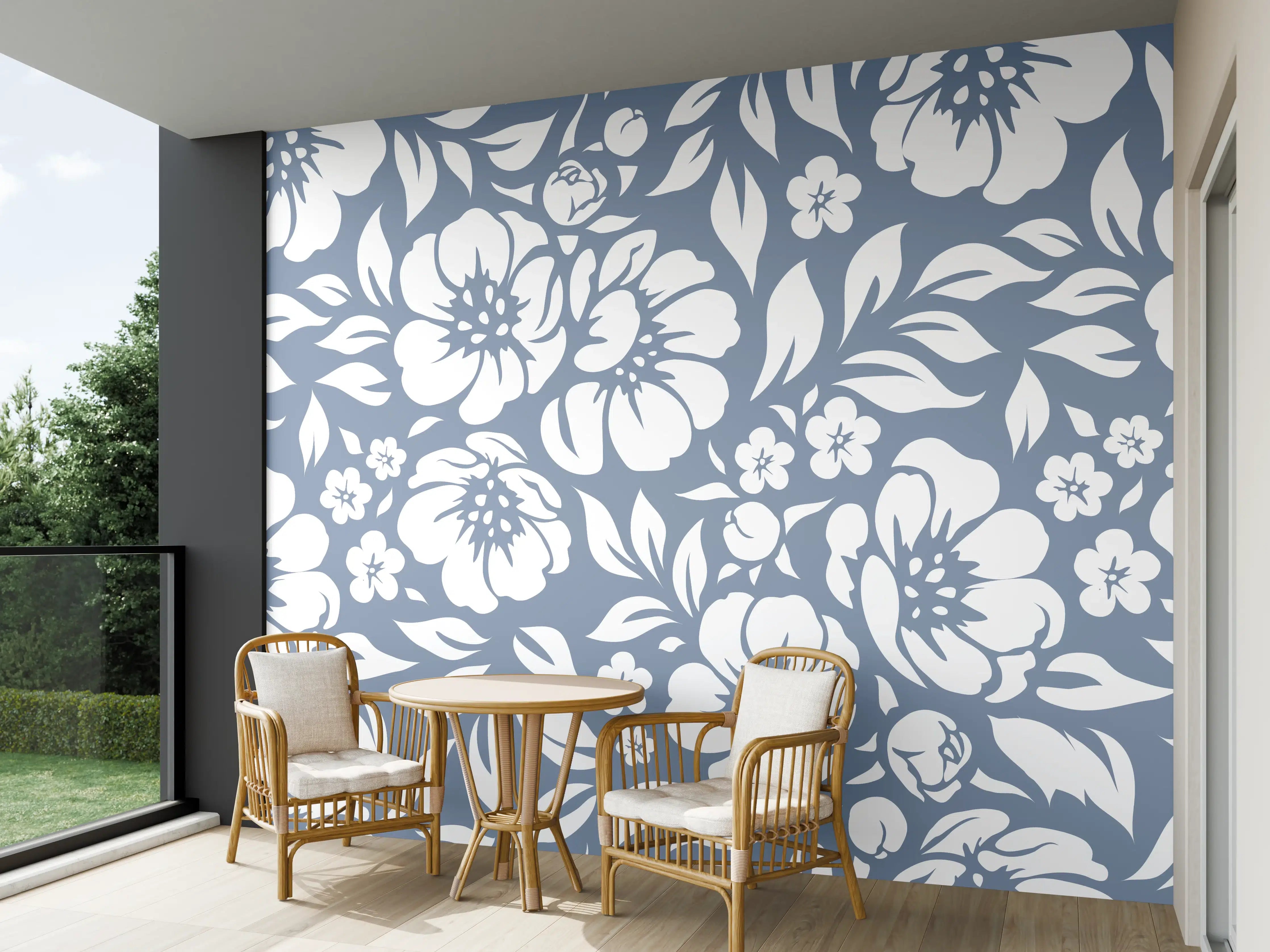 Wandverkleidung außen - Blumenmuster in Aqua