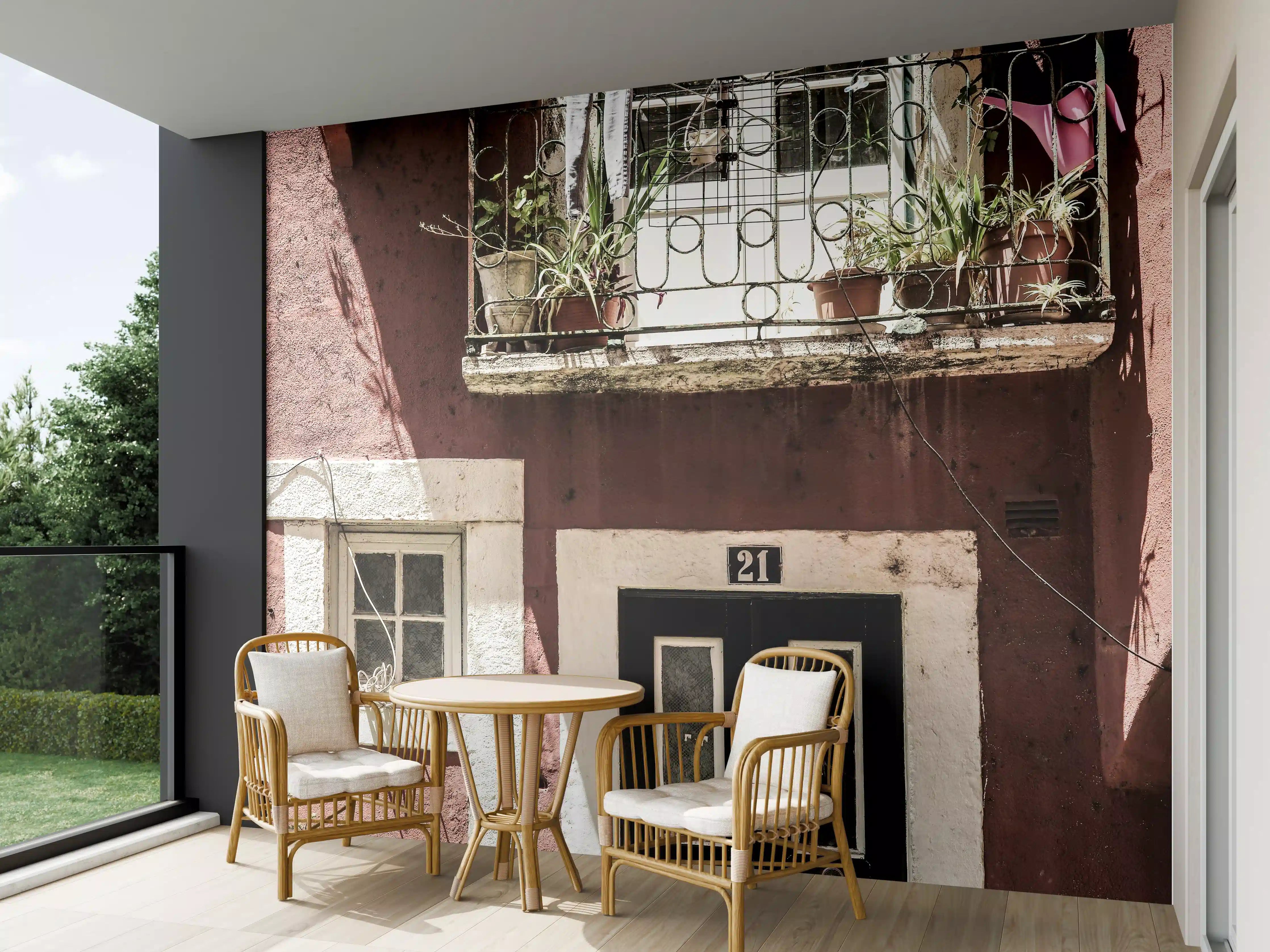 Wandverkleidung außen - Boho-Stil Balkonpflanzen Hausnr. 21