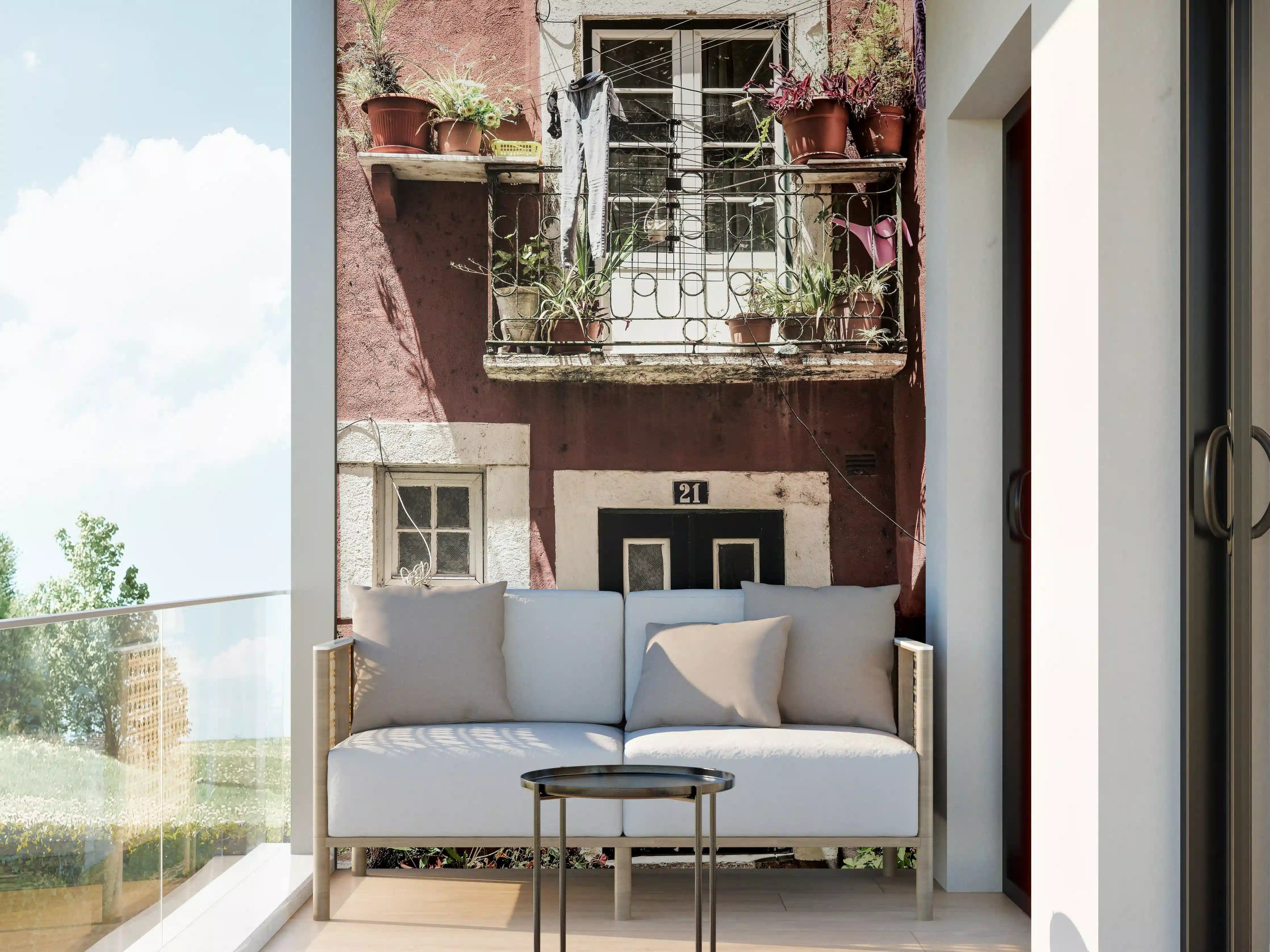 Wandverkleidung außen - Boho-Stil Balkonpflanzen Hausnr. 21