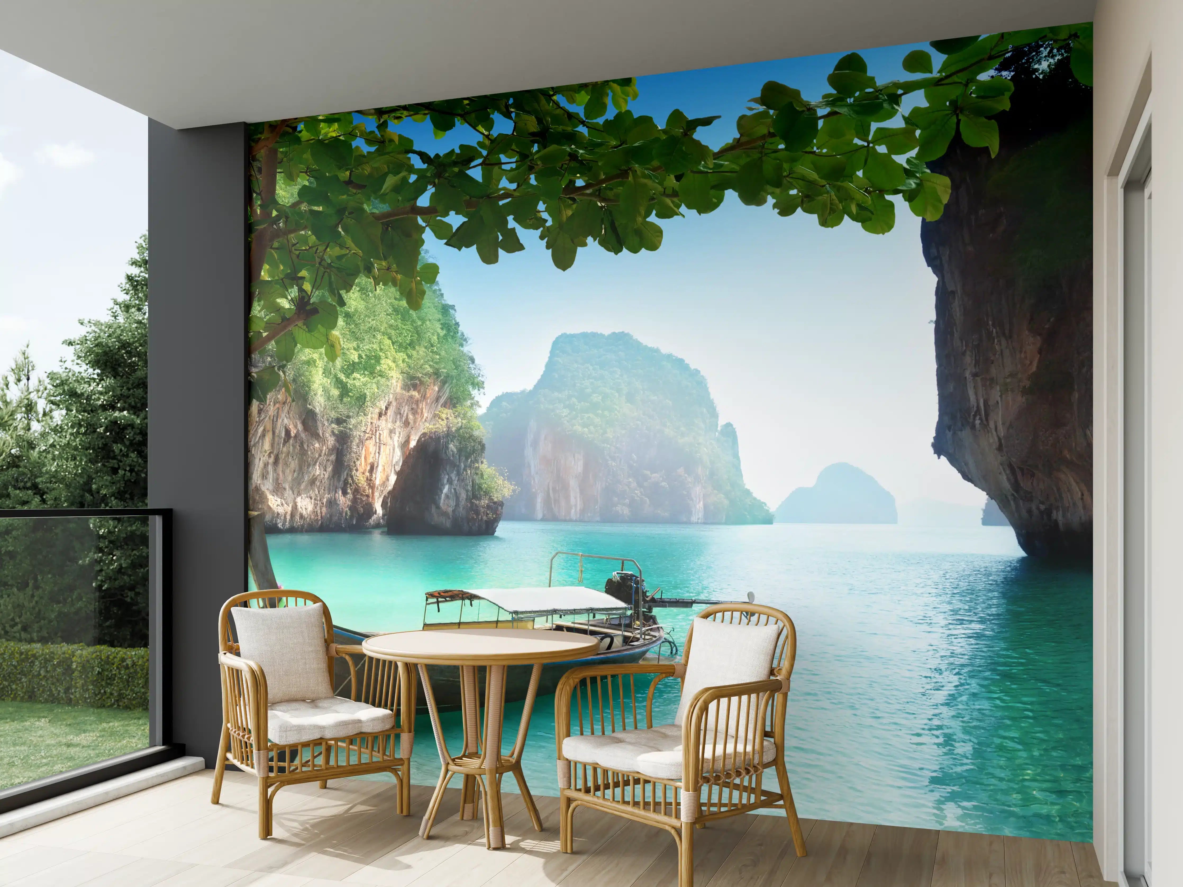 Wandverkleidung außen - Boot auf kleiner Insel in Thailand