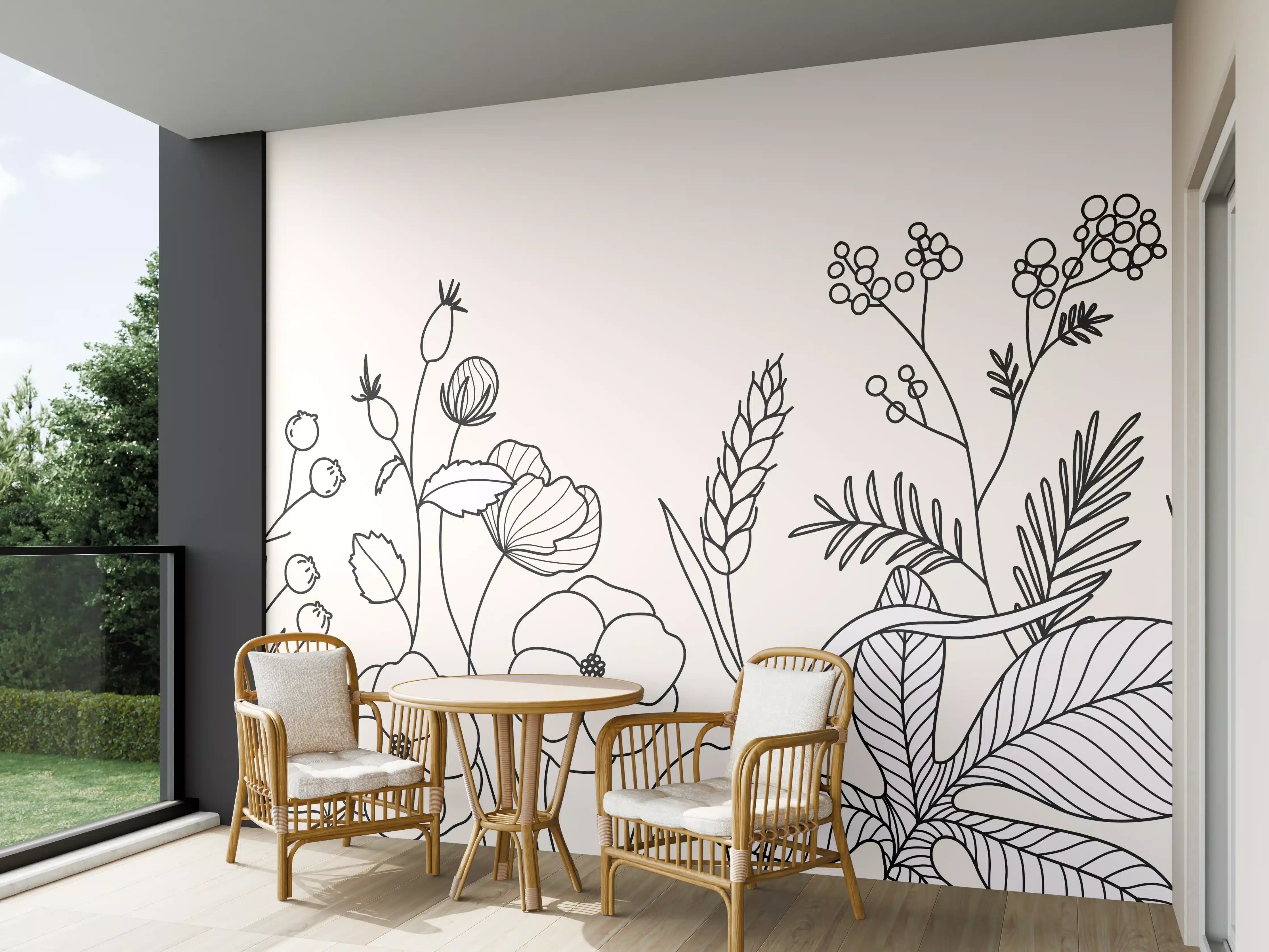 Wandverkleidung außen - Botanische Linienzeichnung