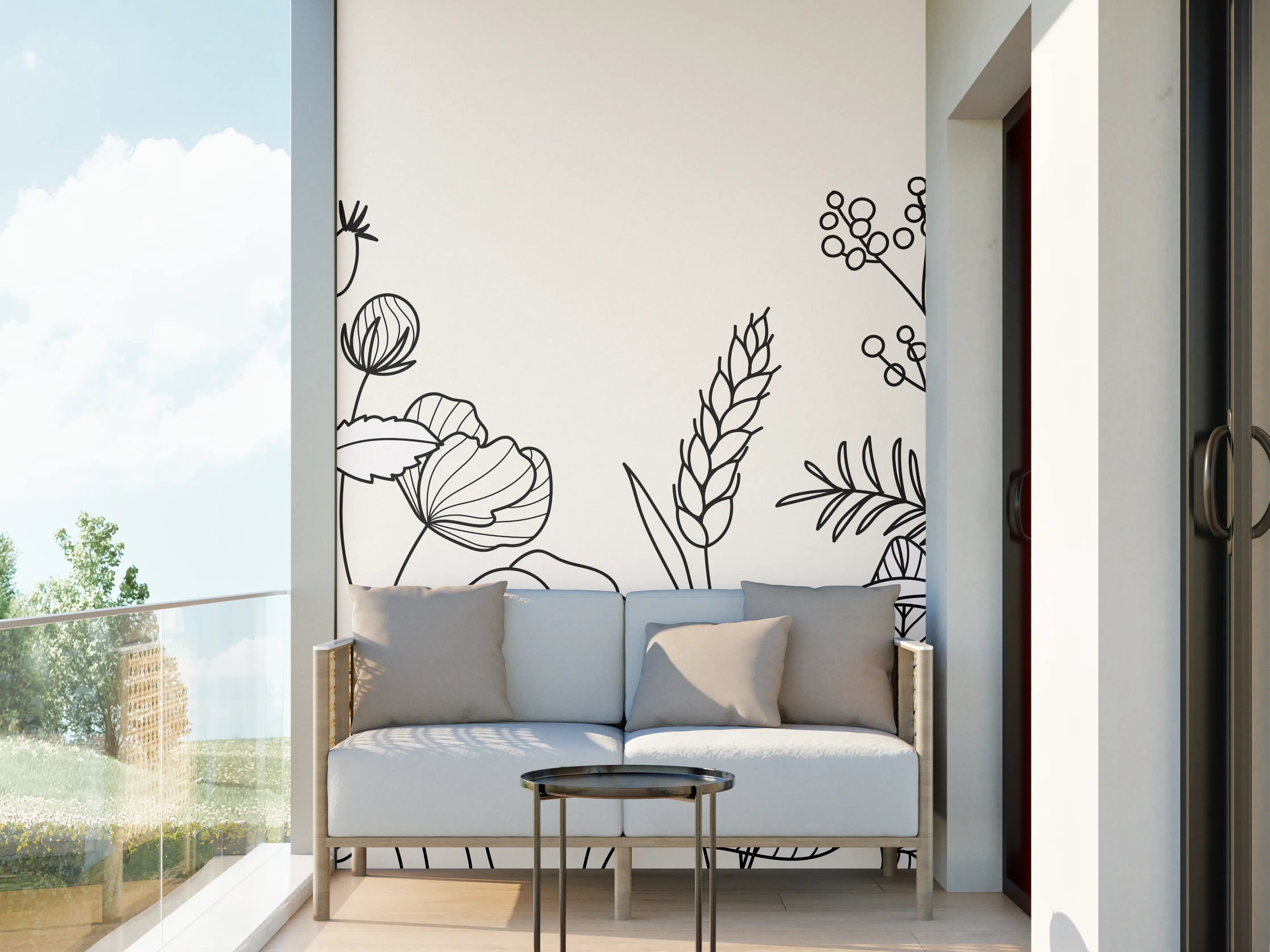 Wandverkleidung außen - Botanische Linienzeichnung