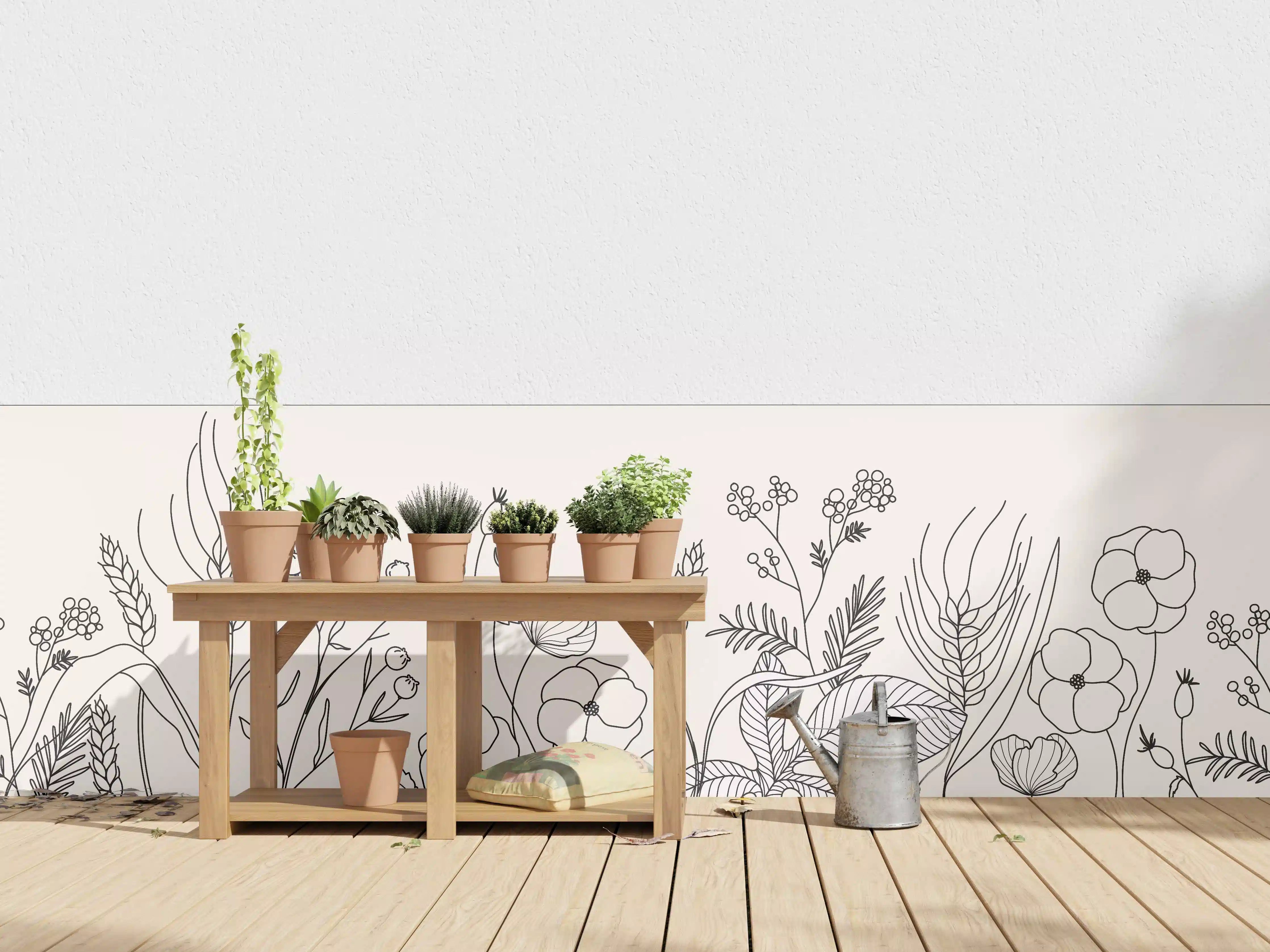 Wandverkleidung außen - Botanische Linienzeichnung