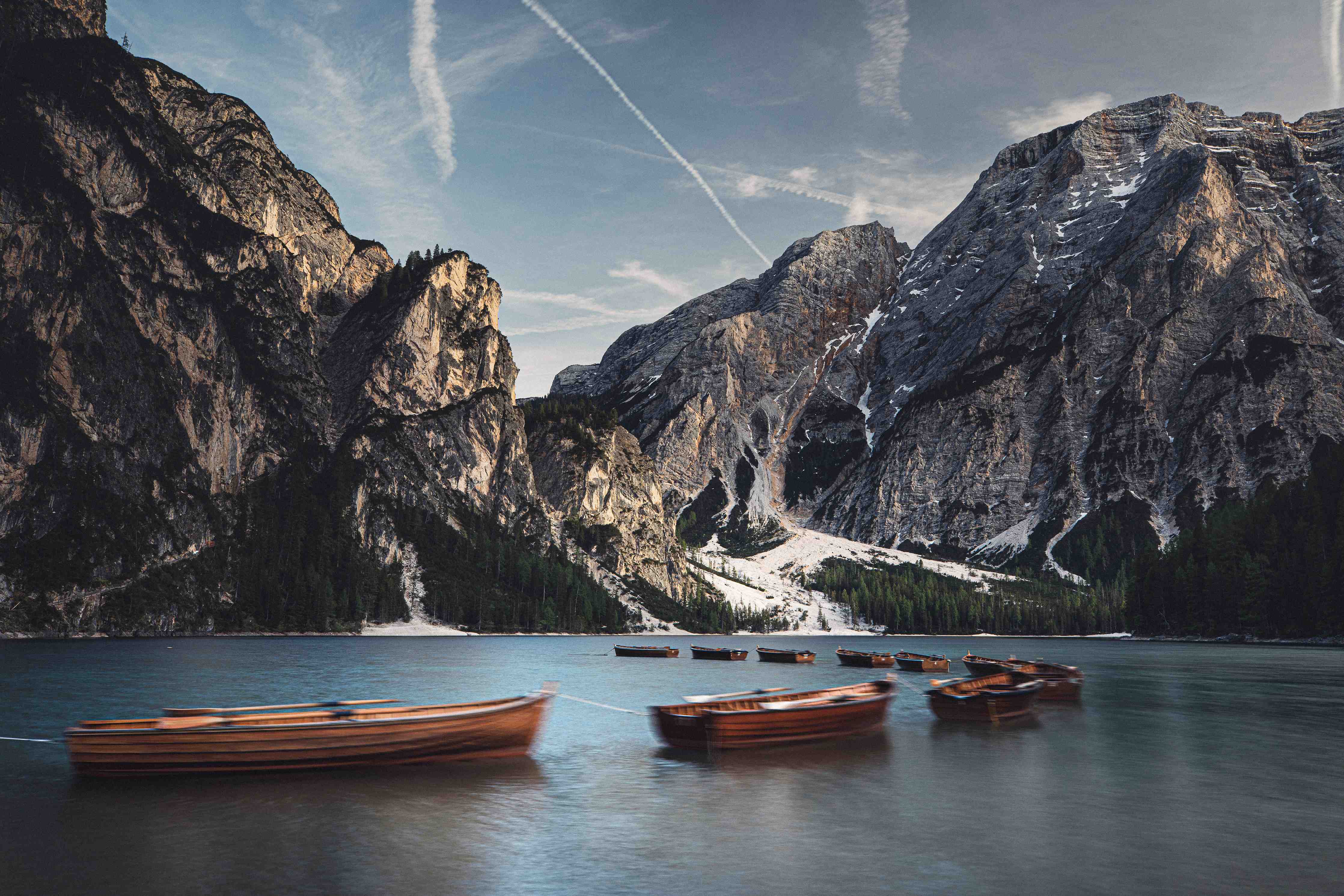 Wandverkleidung außen-Braies See Reflexion Abendstimmung