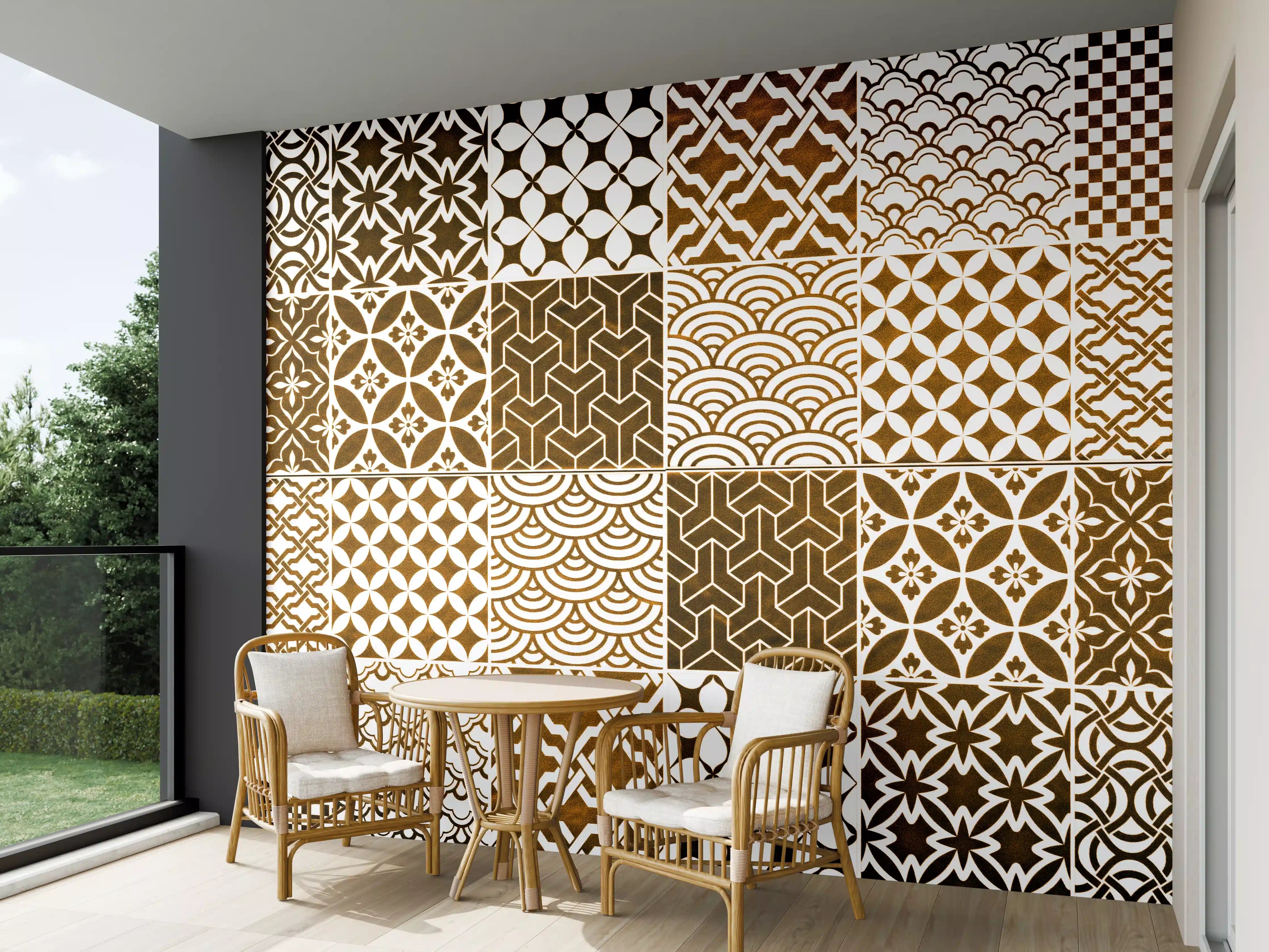 Wandverkleidung außen - Braun-Beige geometrisch Mosaik