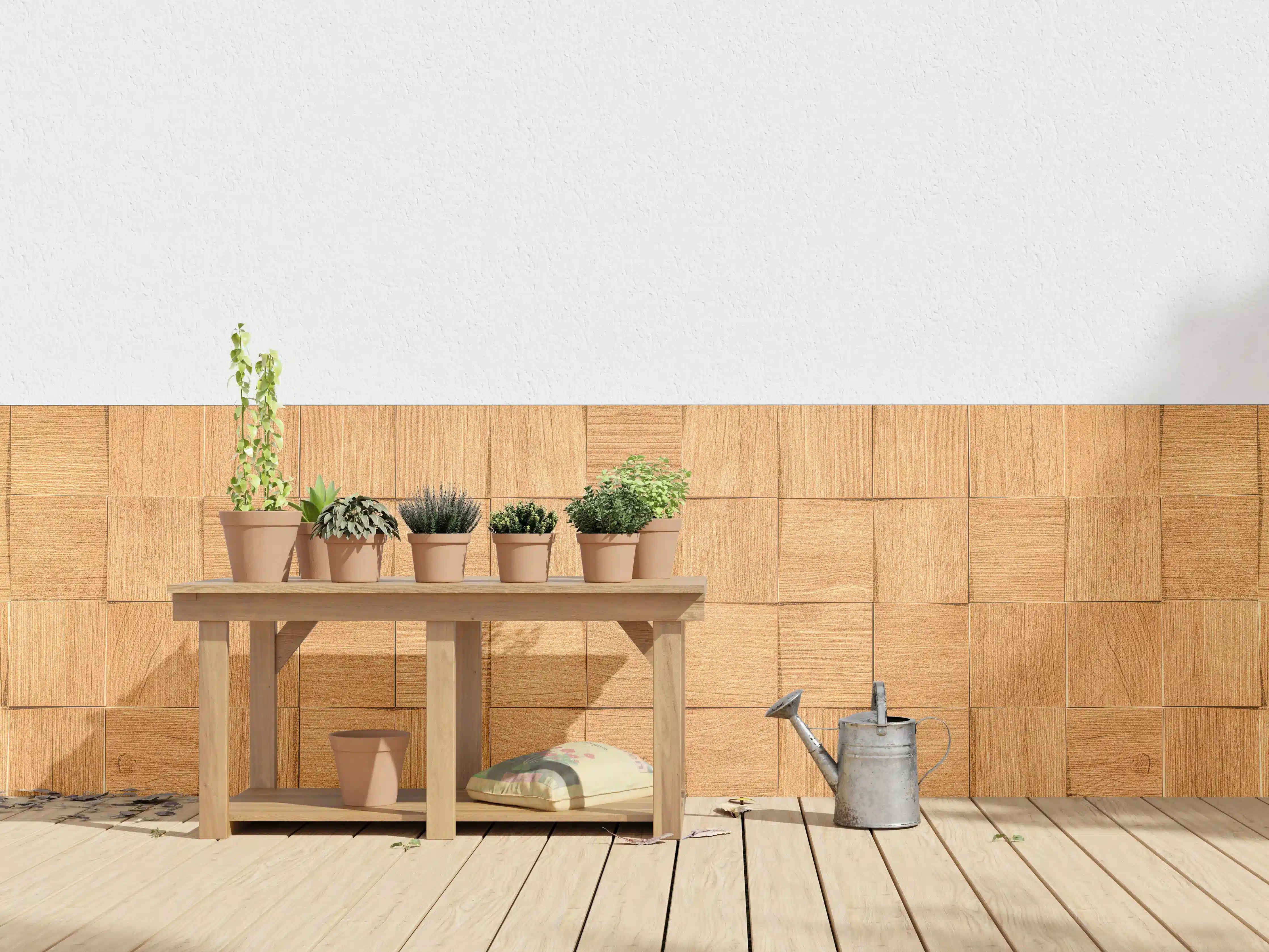 Wandverkleidung außen - Braune Holzwürfeltextur