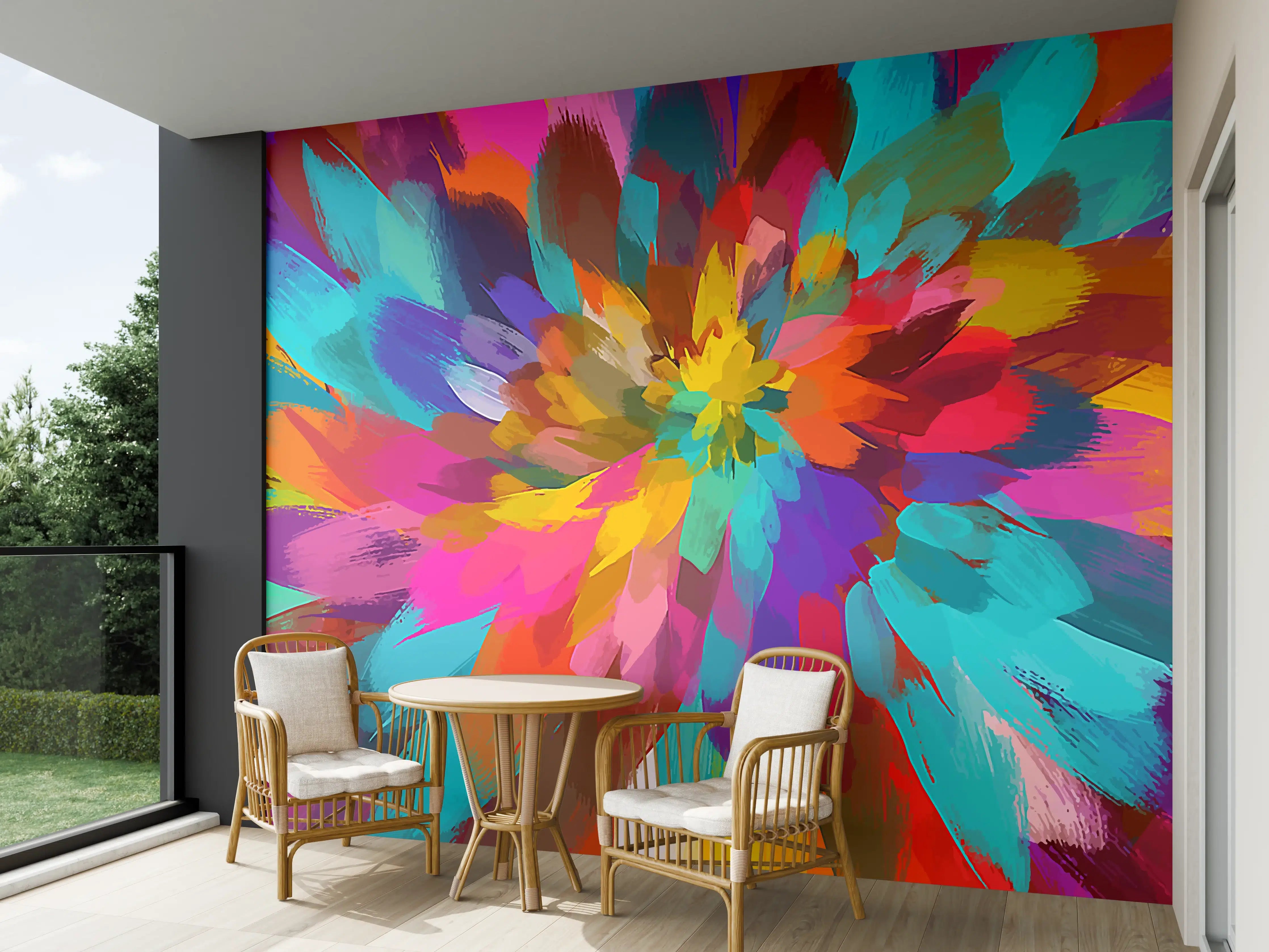 Wandverkleidung außen - Bunte Abstrakt Blumen Explosion