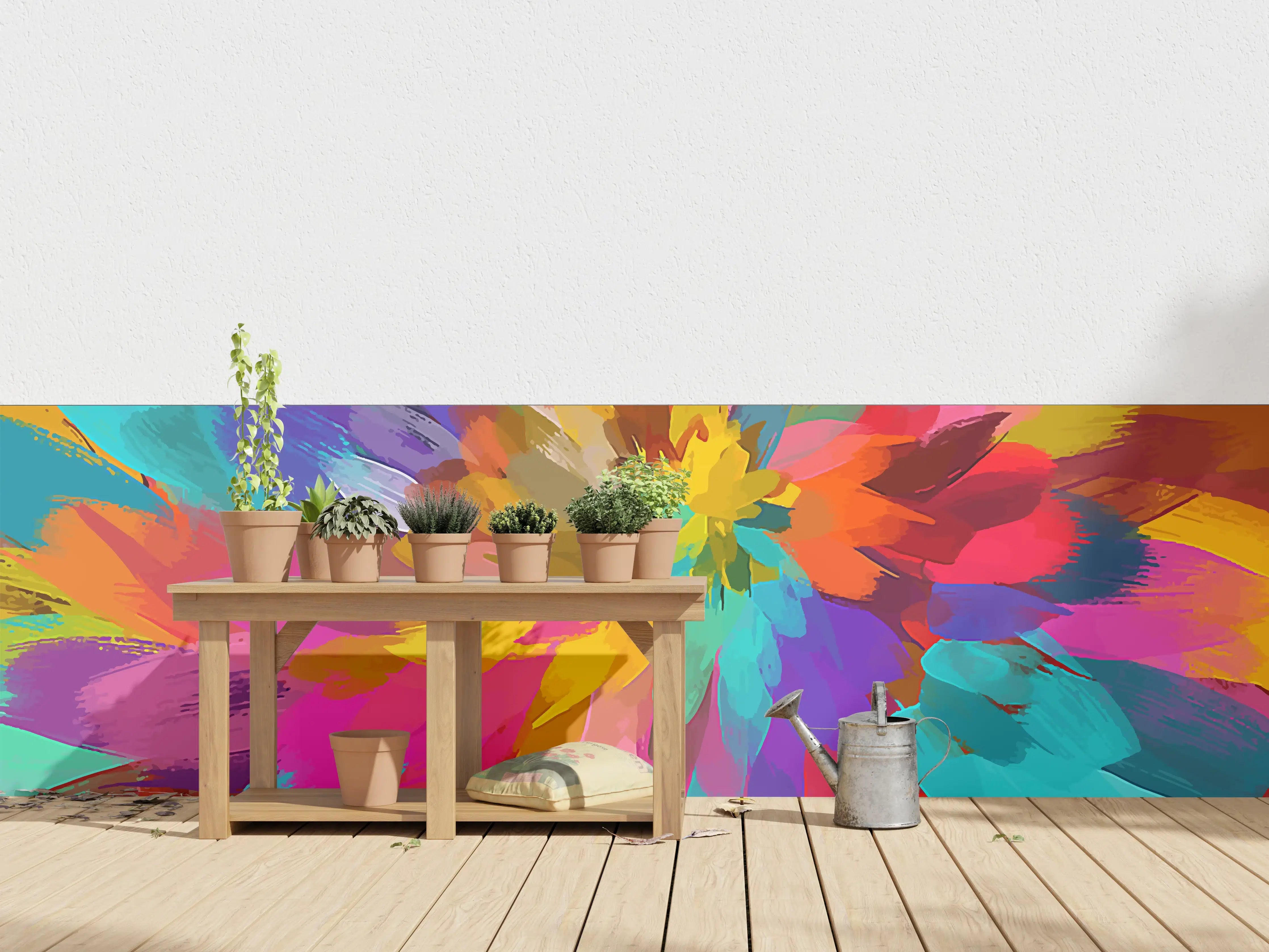 Wandverkleidung außen - Bunte Abstrakt Blumen Explosion