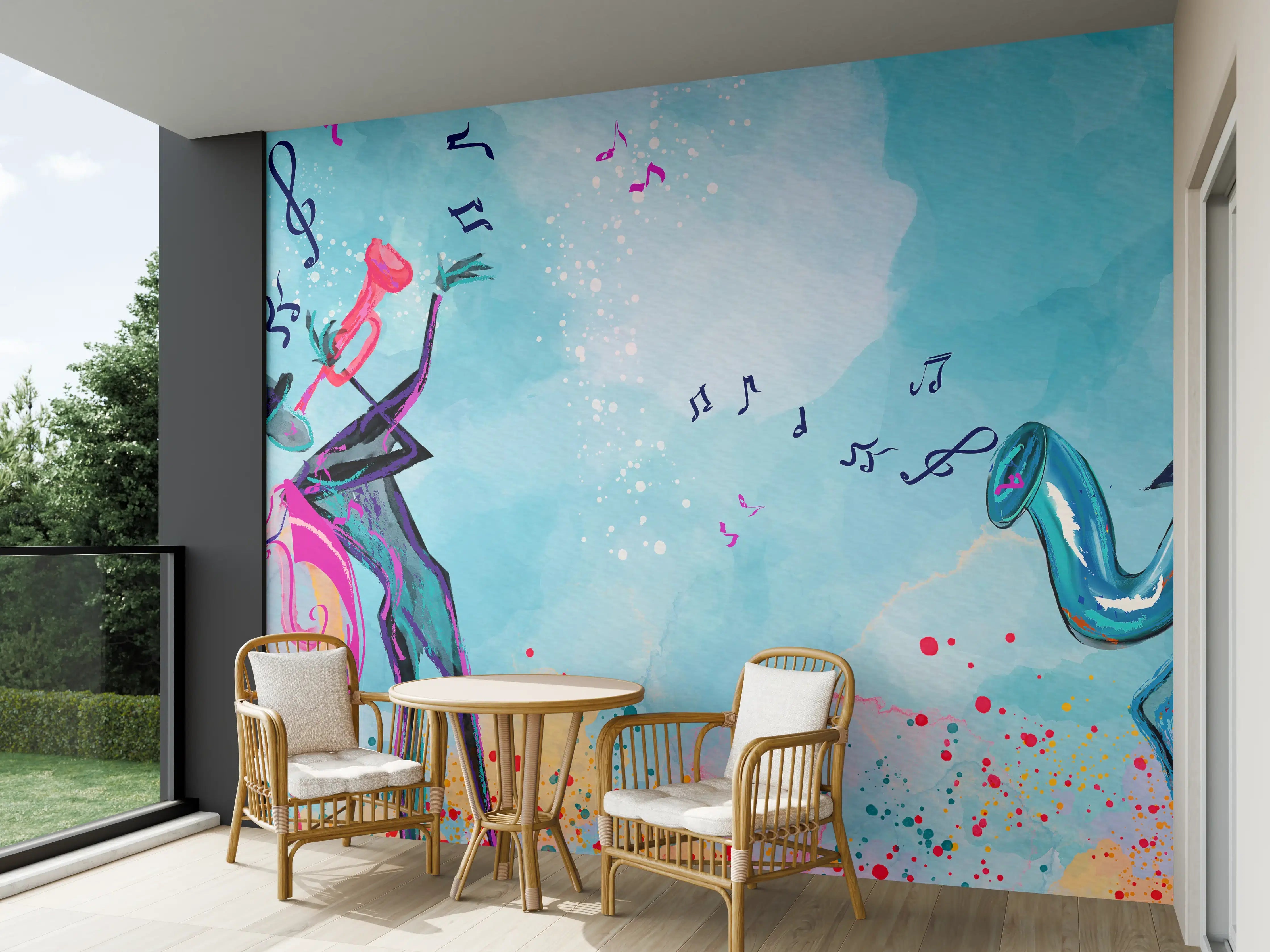 Wandverkleidung außen - Bunte Aquarell Musikszene