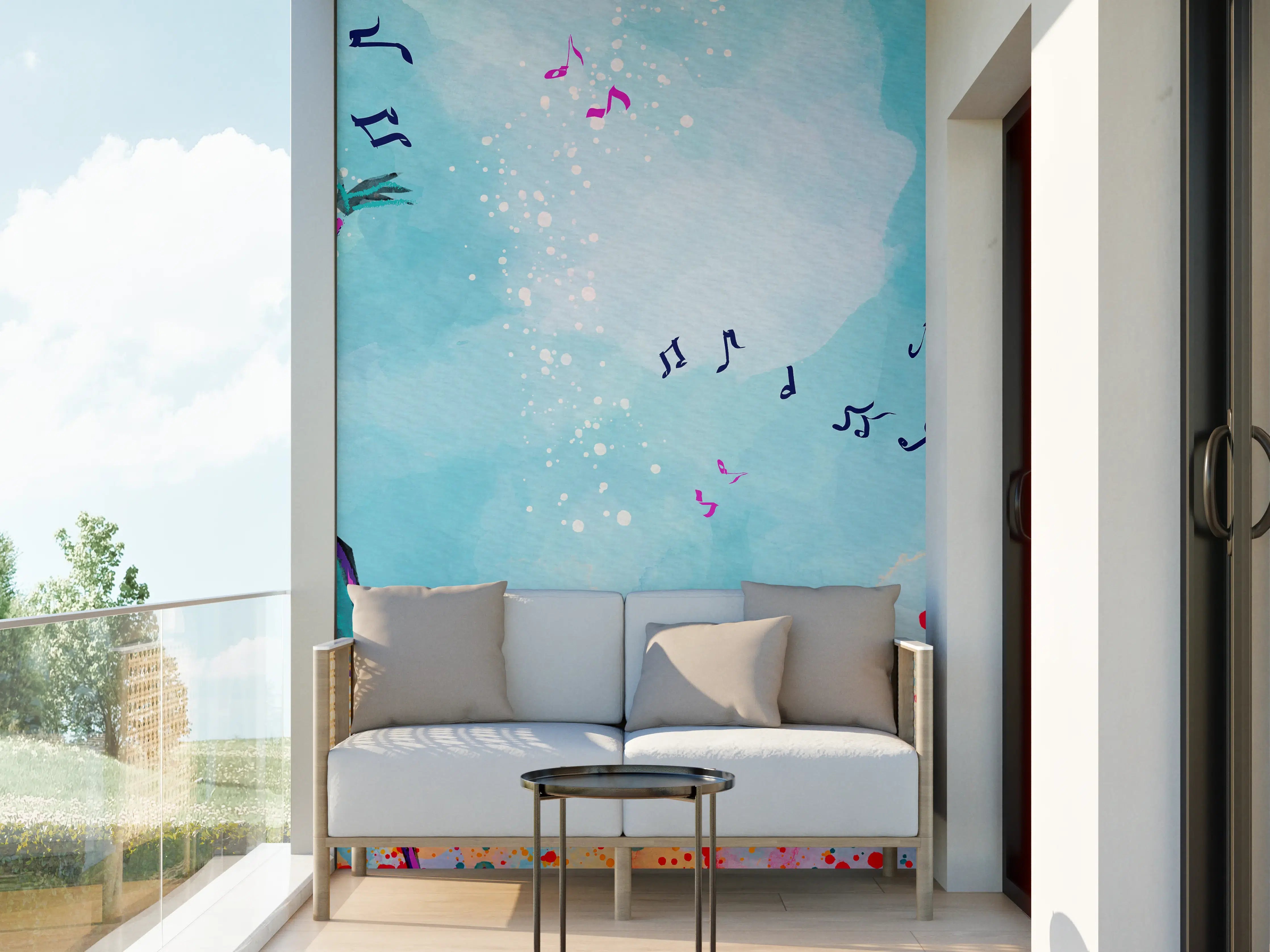 Wandverkleidung außen - Bunte Aquarell Musikszene