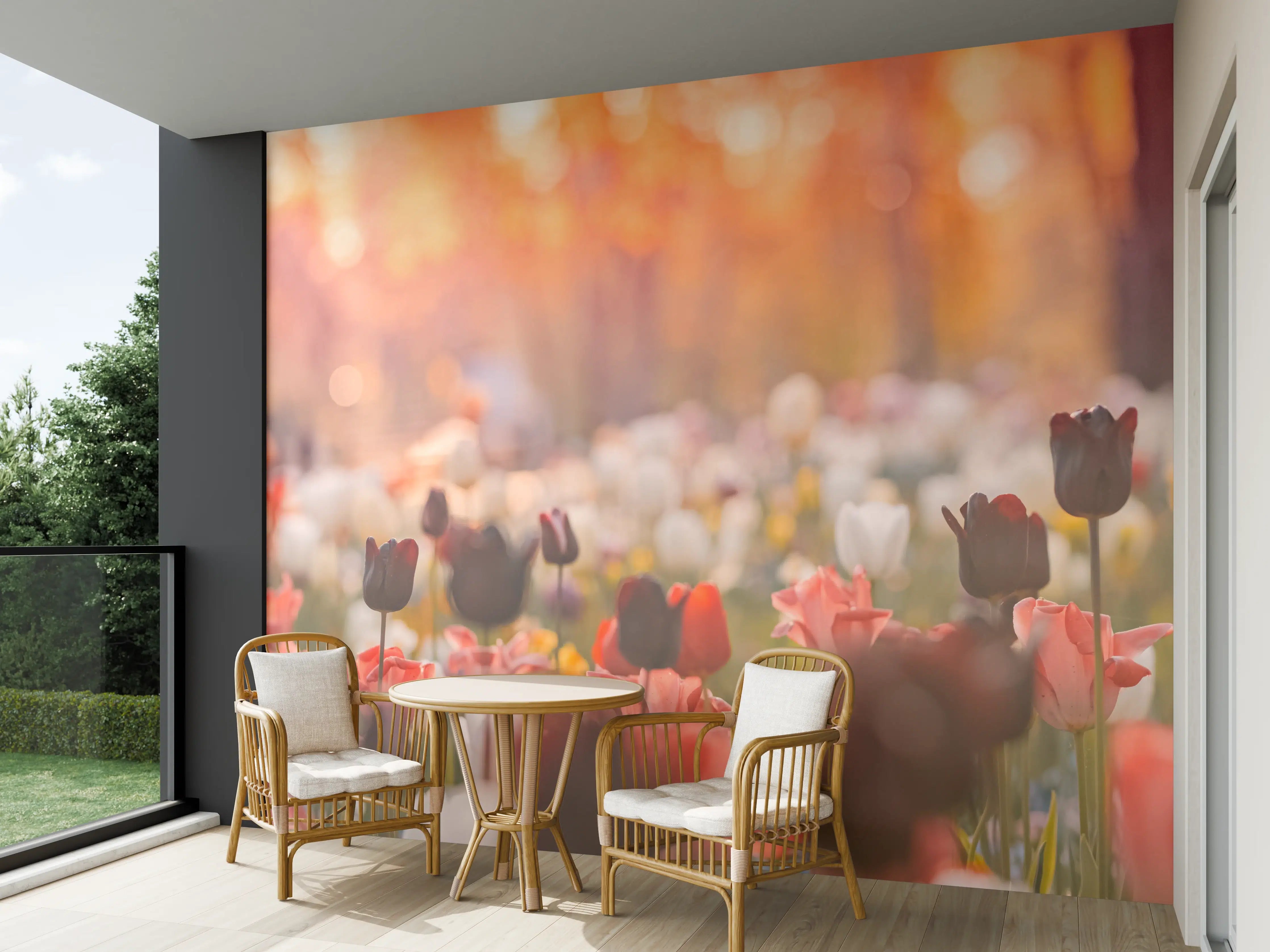 Wandverkleidung außen - Bunte Blumenwiese mit Tulpen