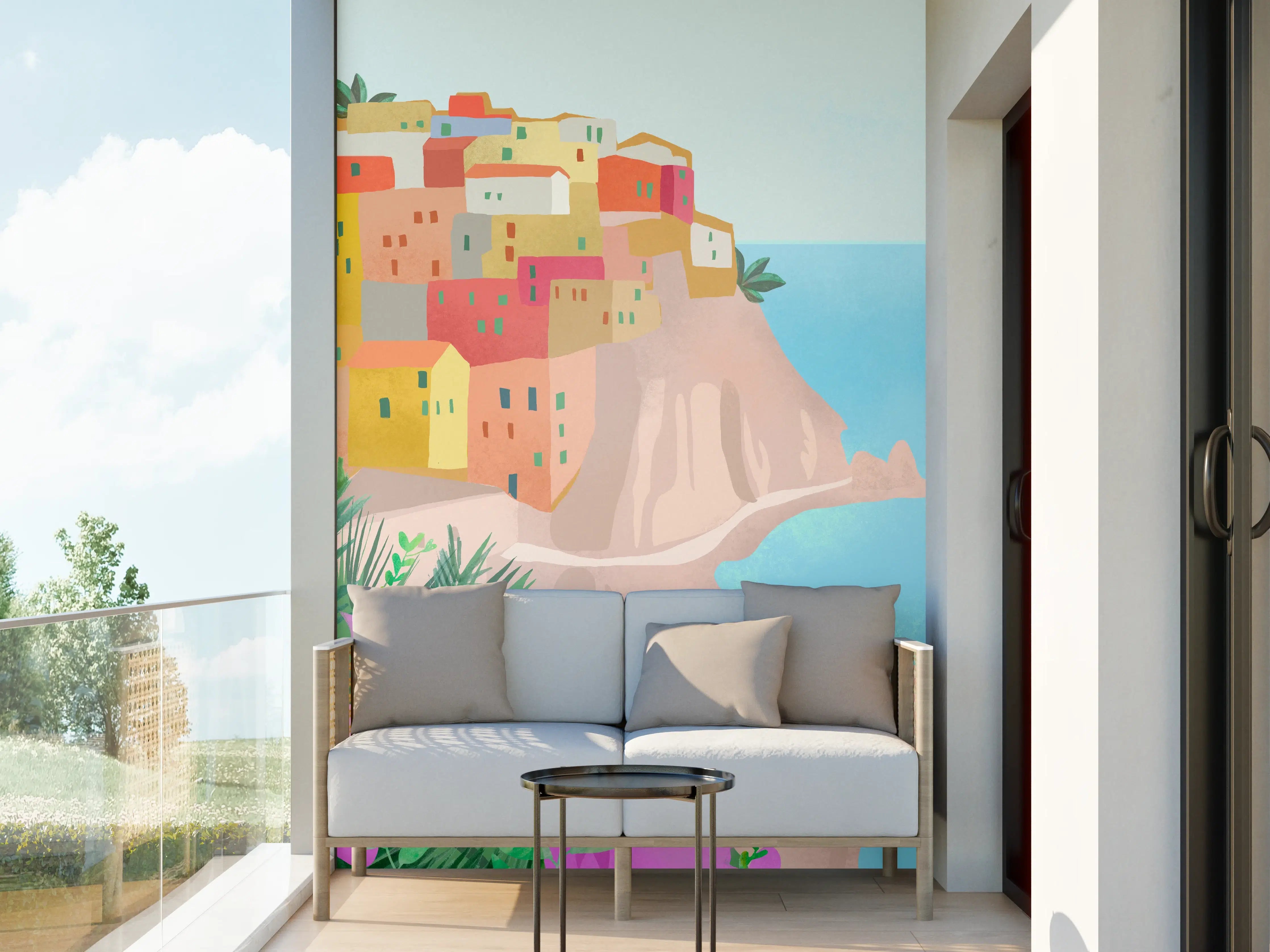Wandverkleidung außen - Bunte Cinque Terre Illustration