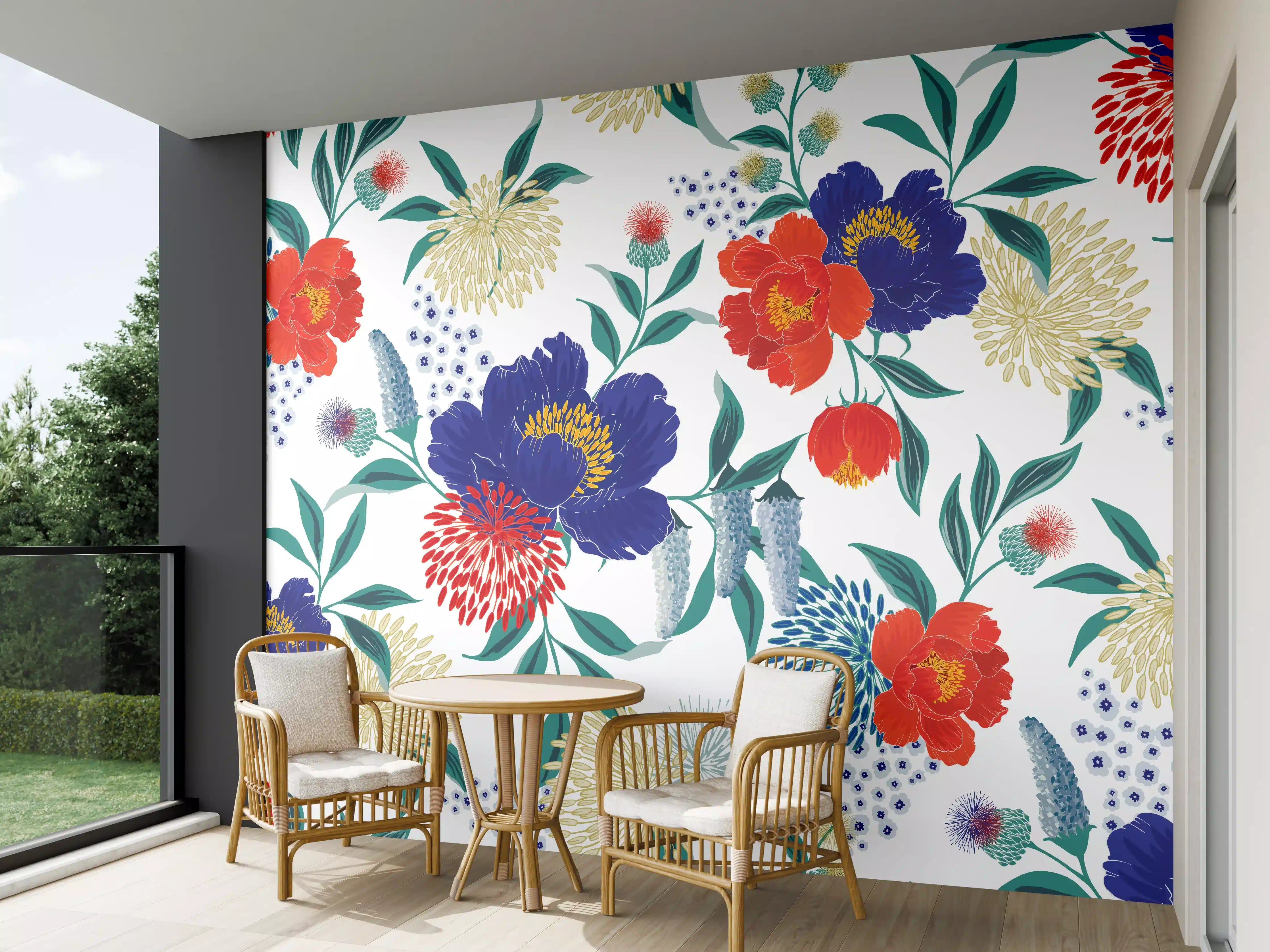 Wandverkleidung außen - Bunte Florale Muster Tapete