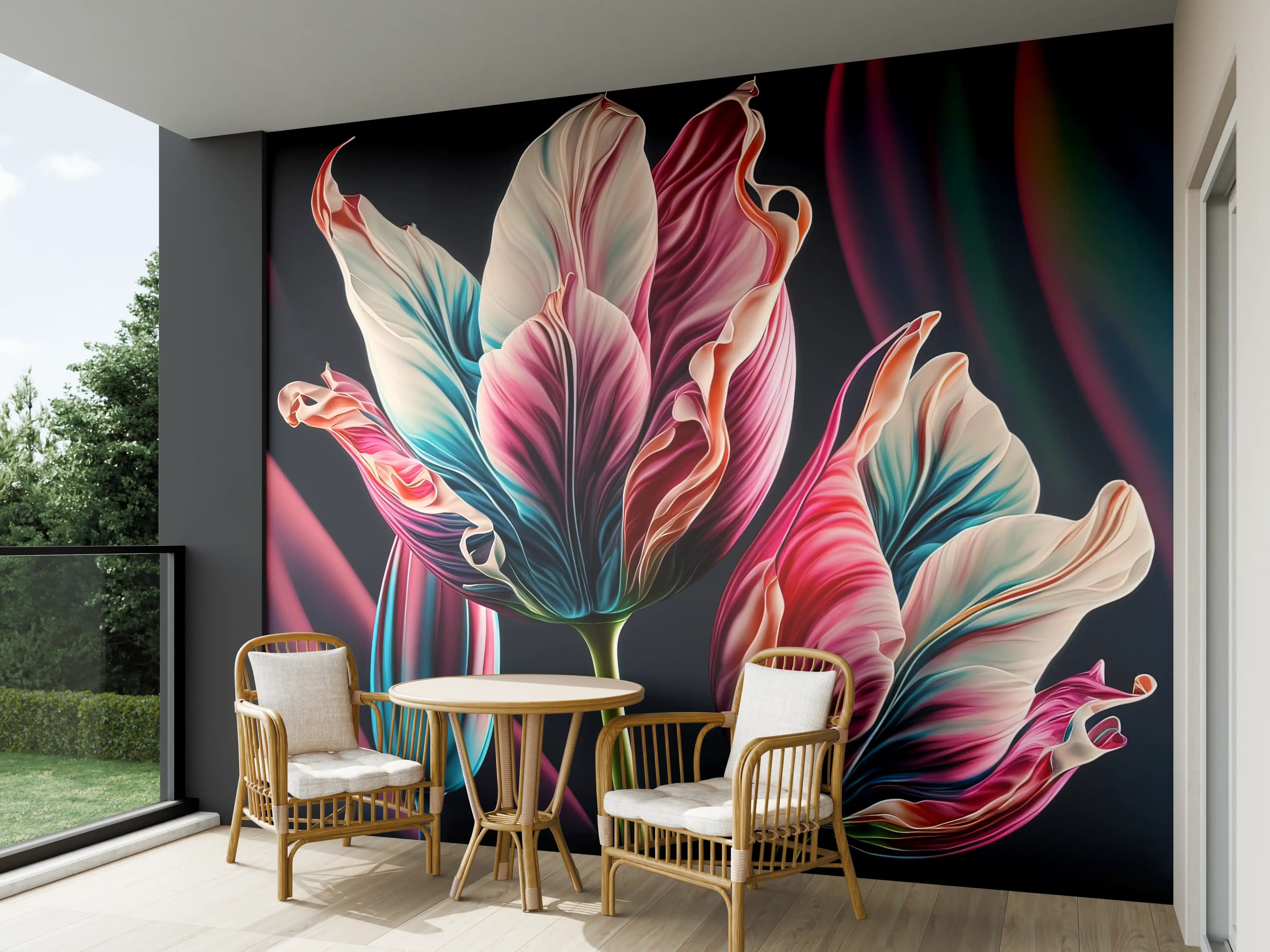 Wandverkleidung außen - Bunte Fluid Kunst Tulpen