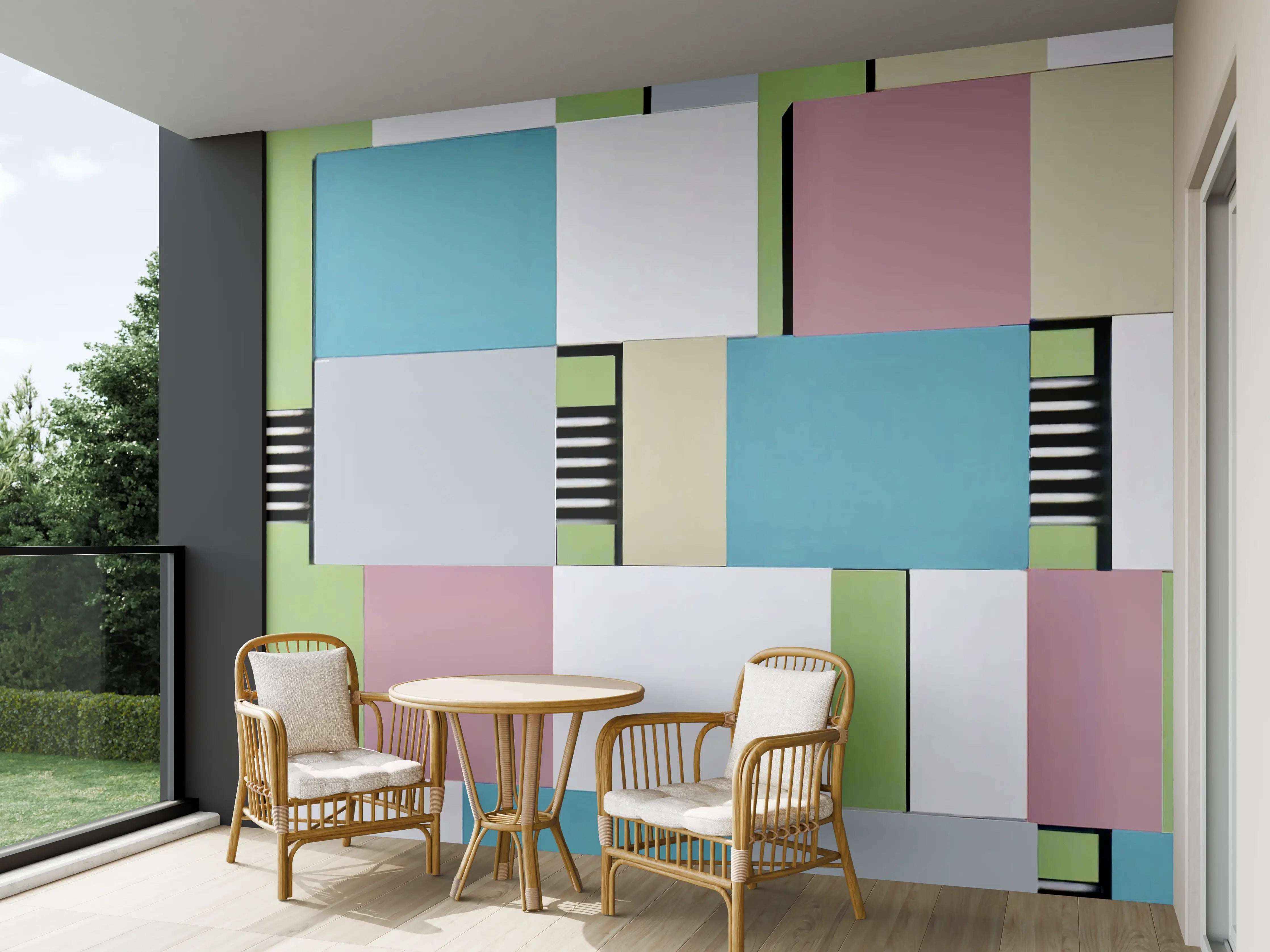 Wandverkleidung außen - Bunte Geometrische Fassadenkunst