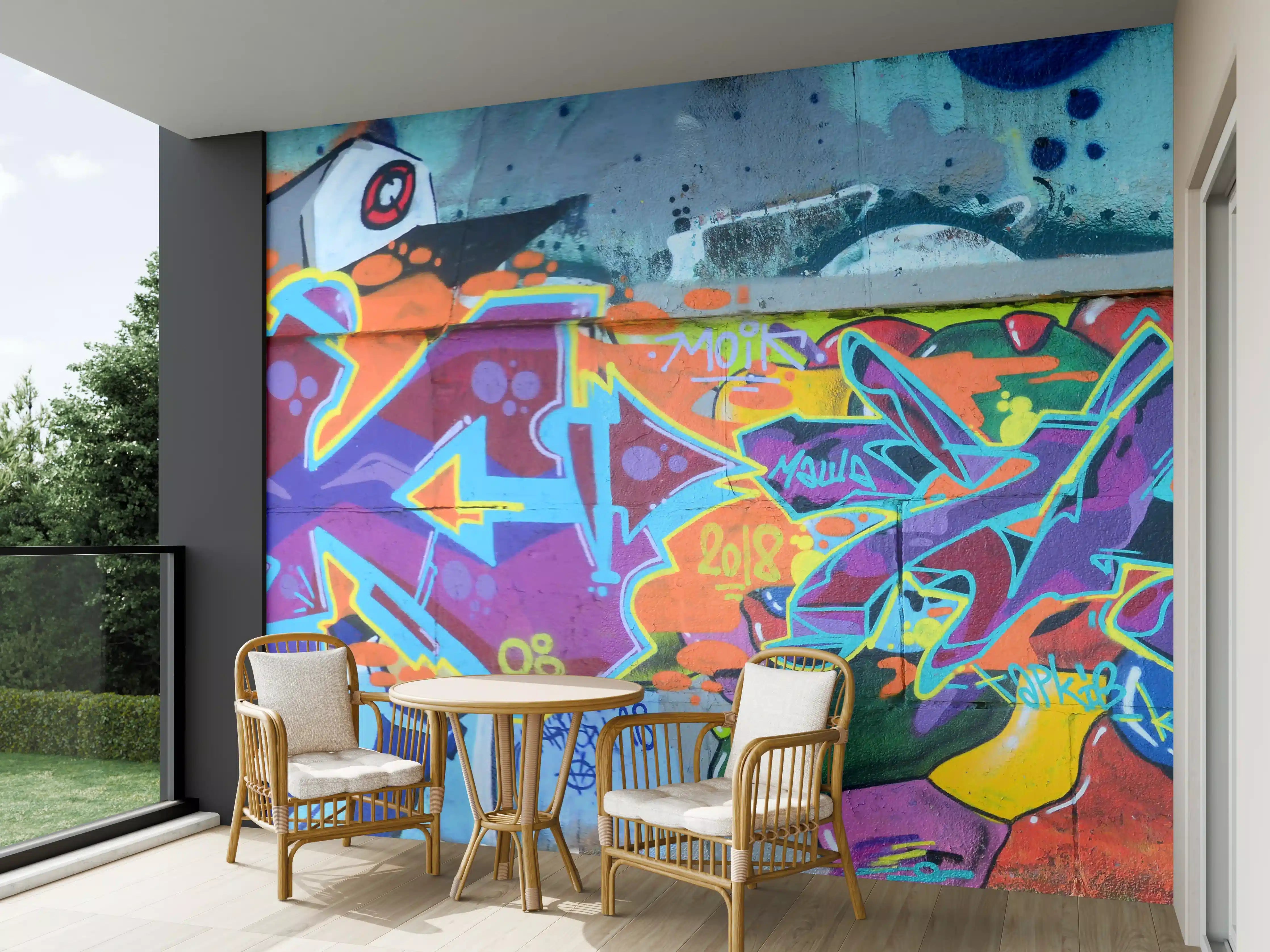 Wandverkleidung außen - Bunte Graffiti-Wandkunst