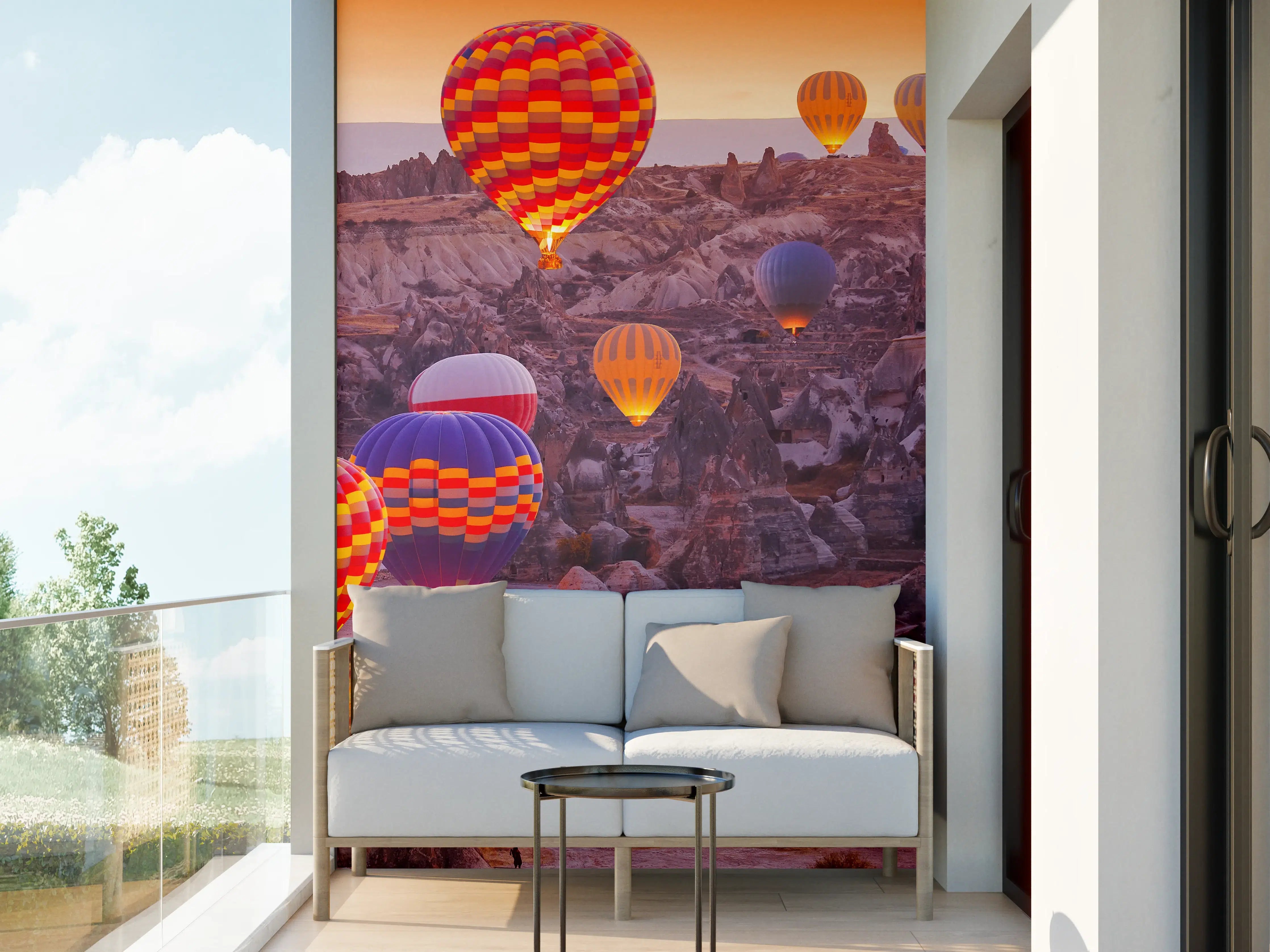 Wandverkleidung außen - Bunte Heißluftballons bei Sonnenaufgang