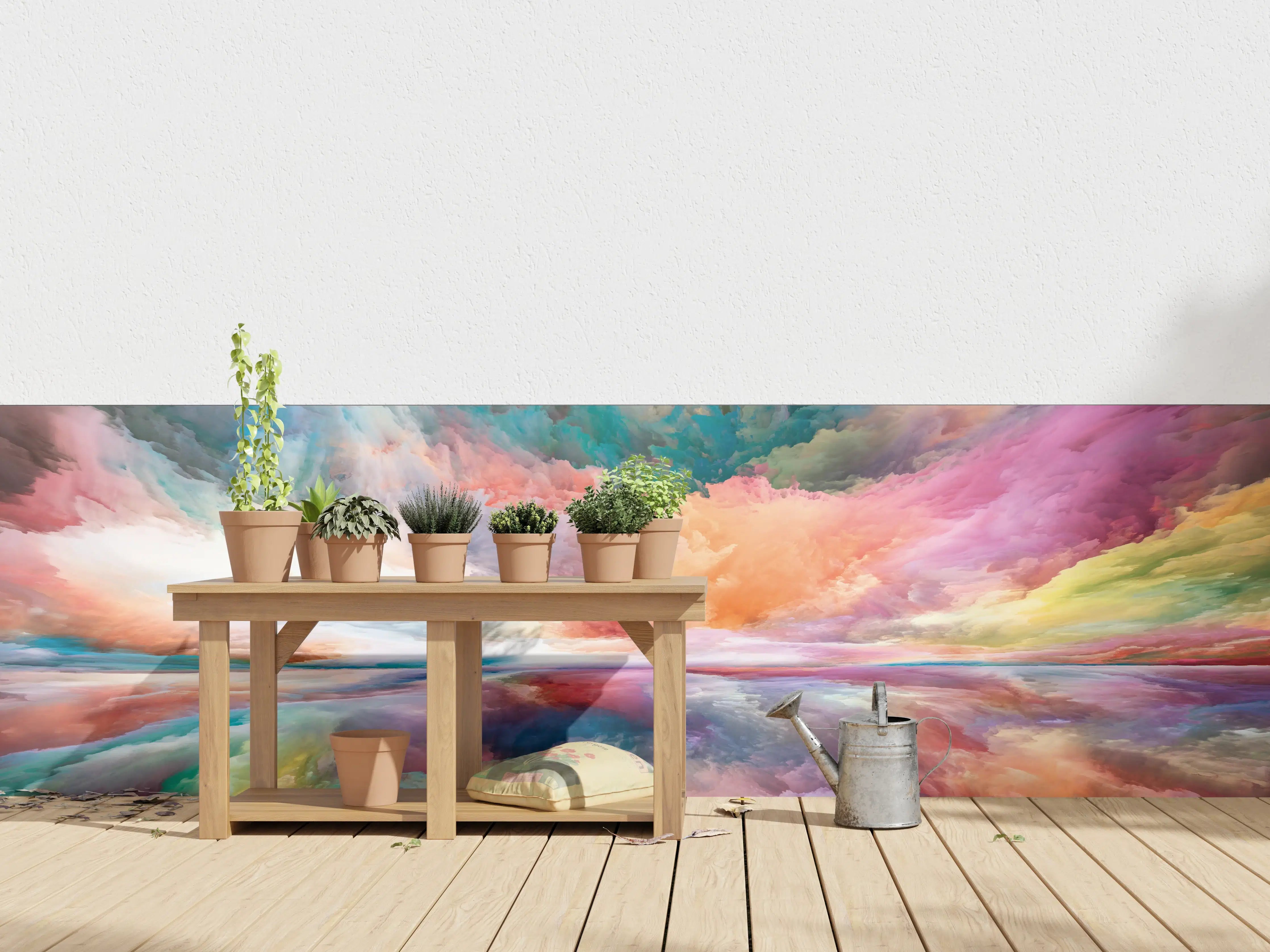Wandverkleidung außen - Bunte Himmels-Landschafts-Malerei