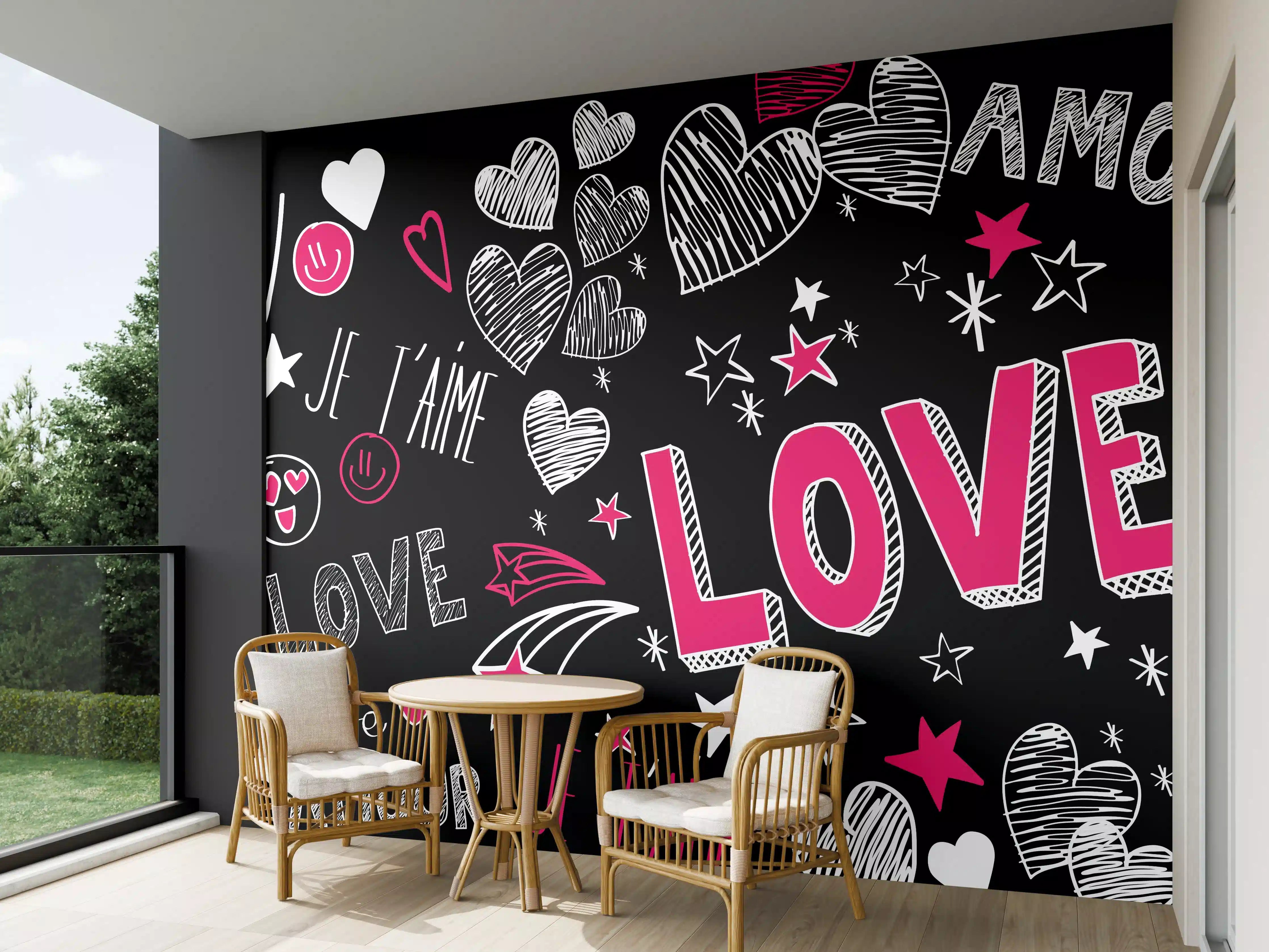 Wandverkleidung außen - Bunte Liebe Herzen Schrift Banner