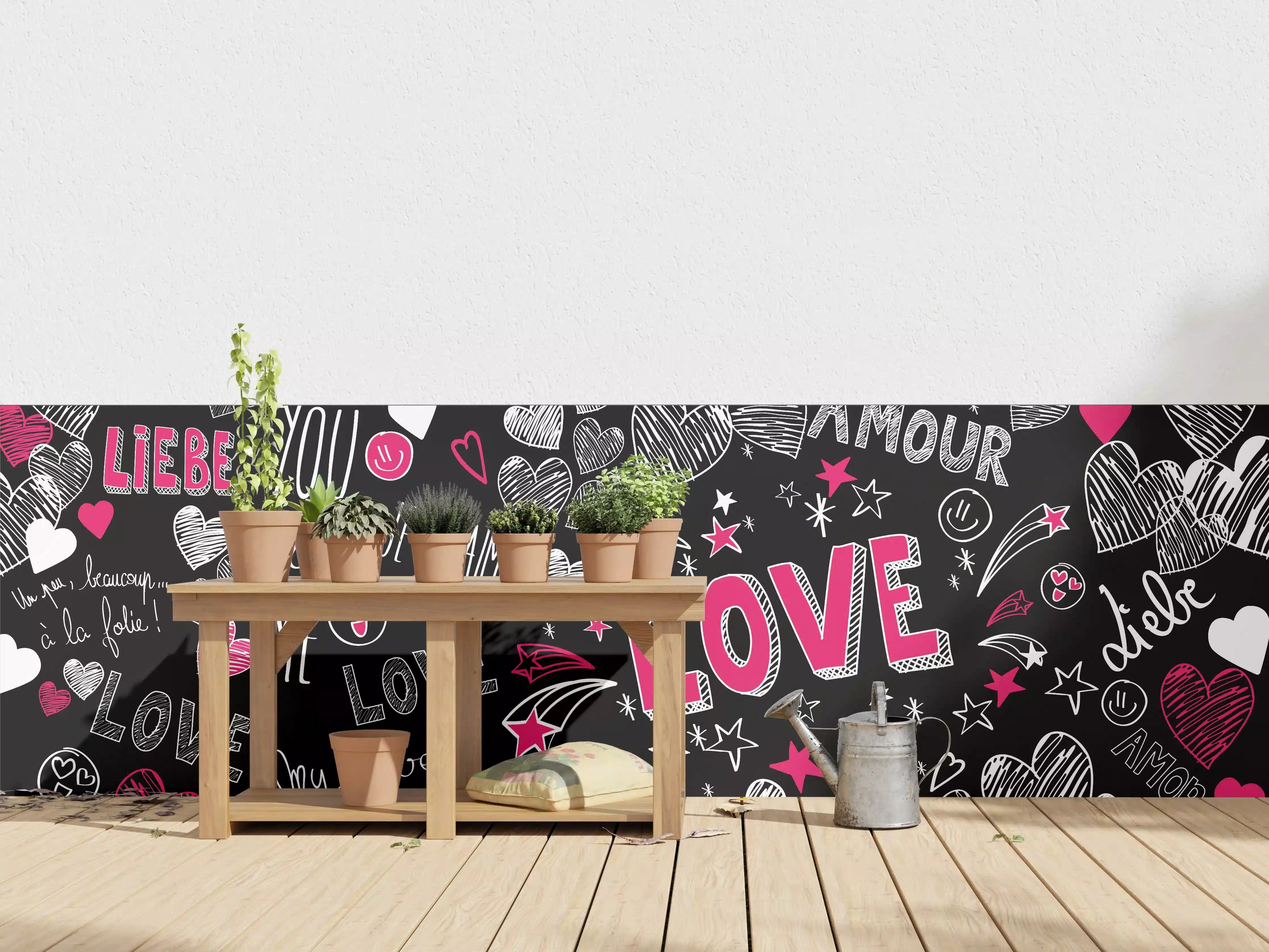Wandverkleidung außen - Bunte Liebe Herzen Schrift Banner