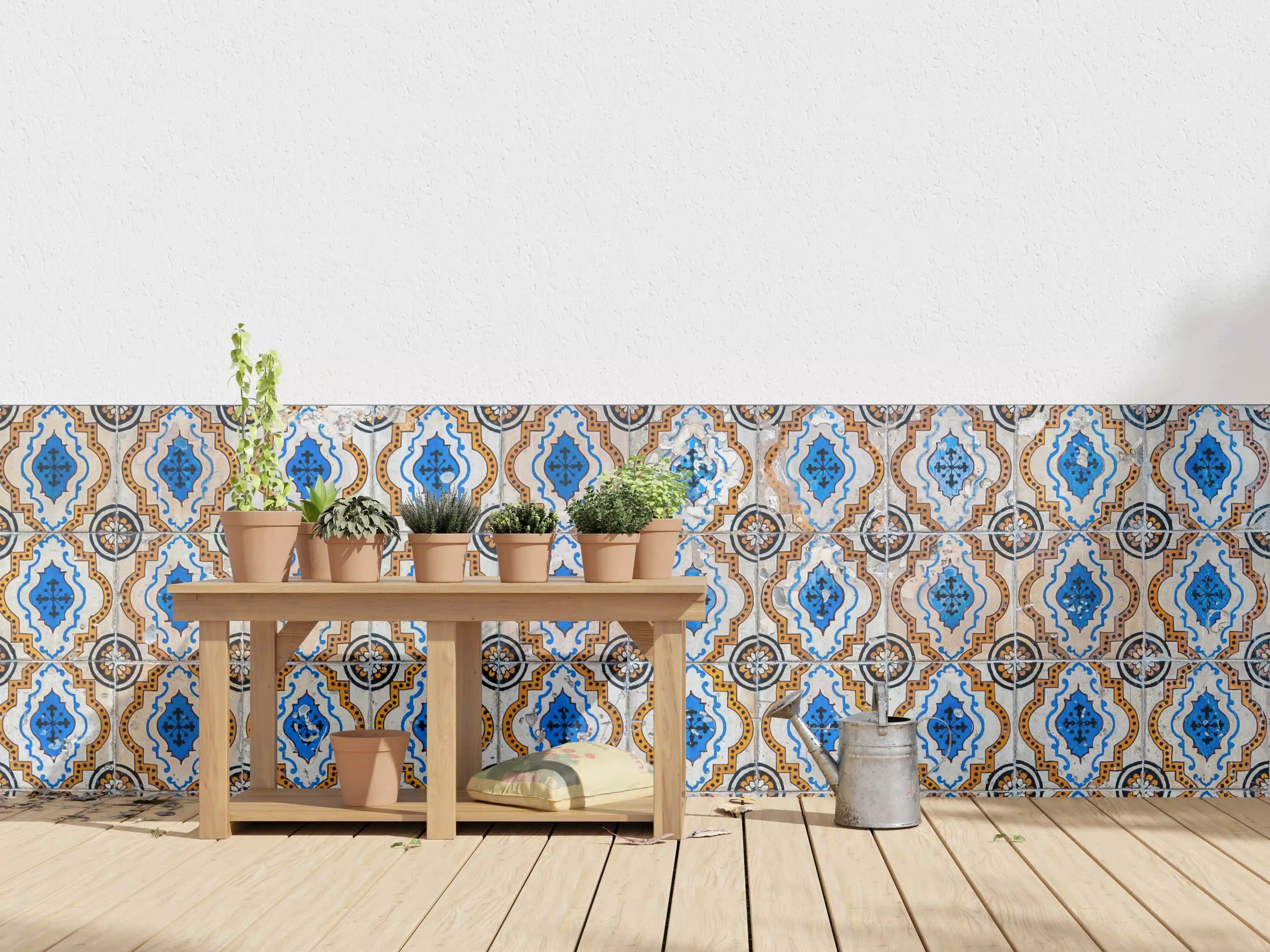 Wandverkleidung außen - Bunte Mosaikfliesen mit Blättermustern
