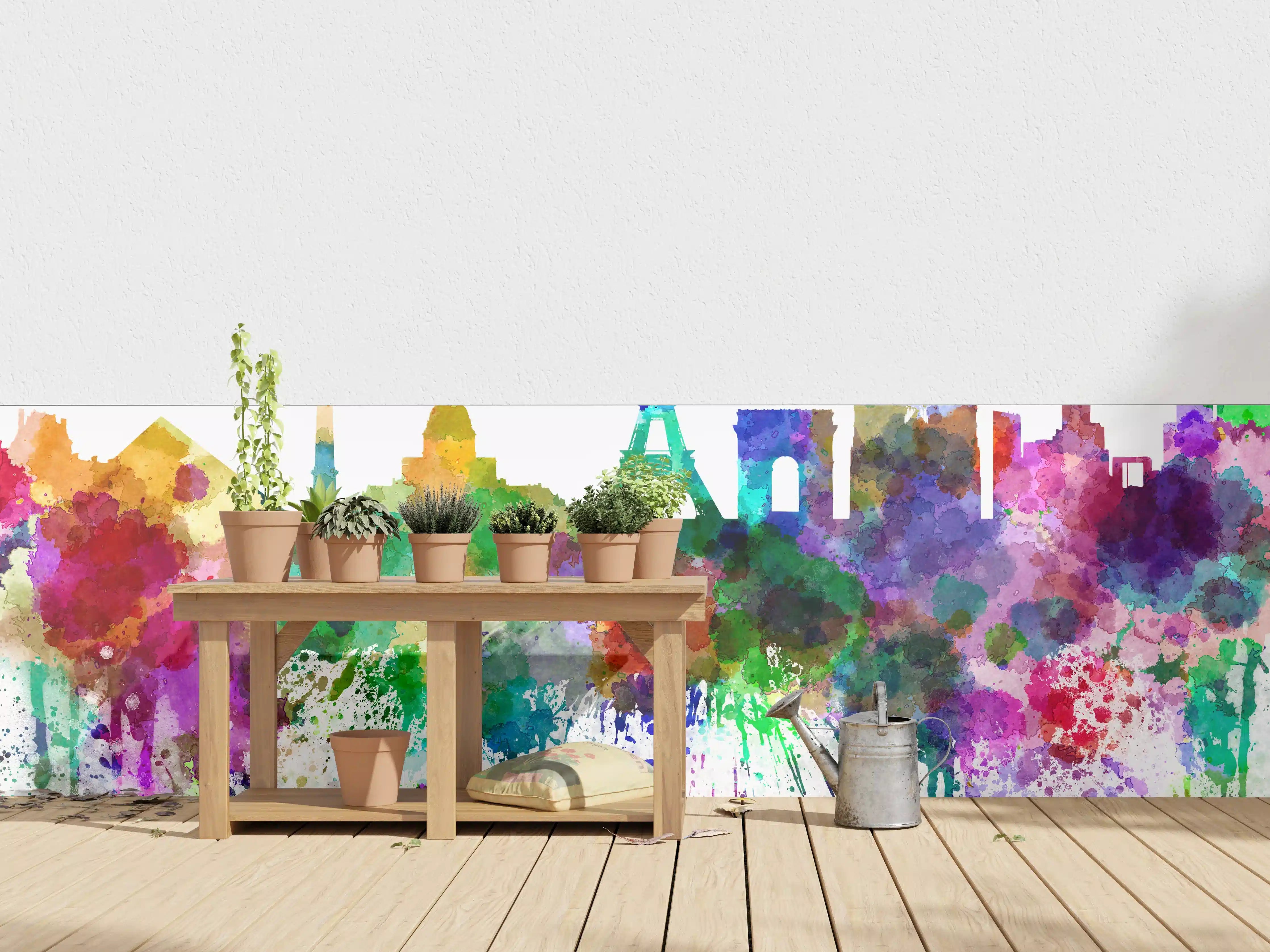 Wandverkleidung außen - Bunte Paris Skyline Aquarell