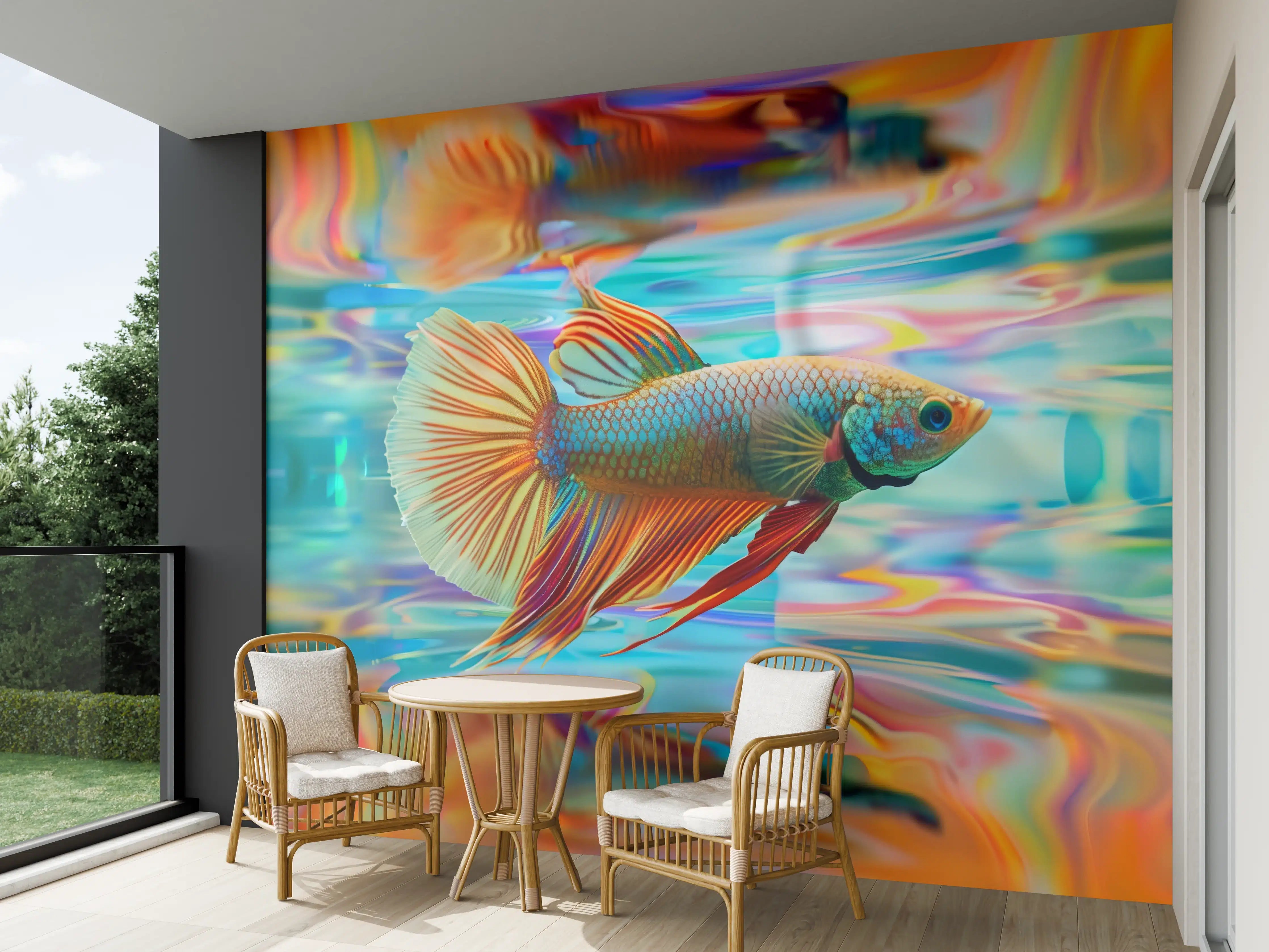 Wandverkleidung außen - Bunter Betta-Fisch Türkis-Orange