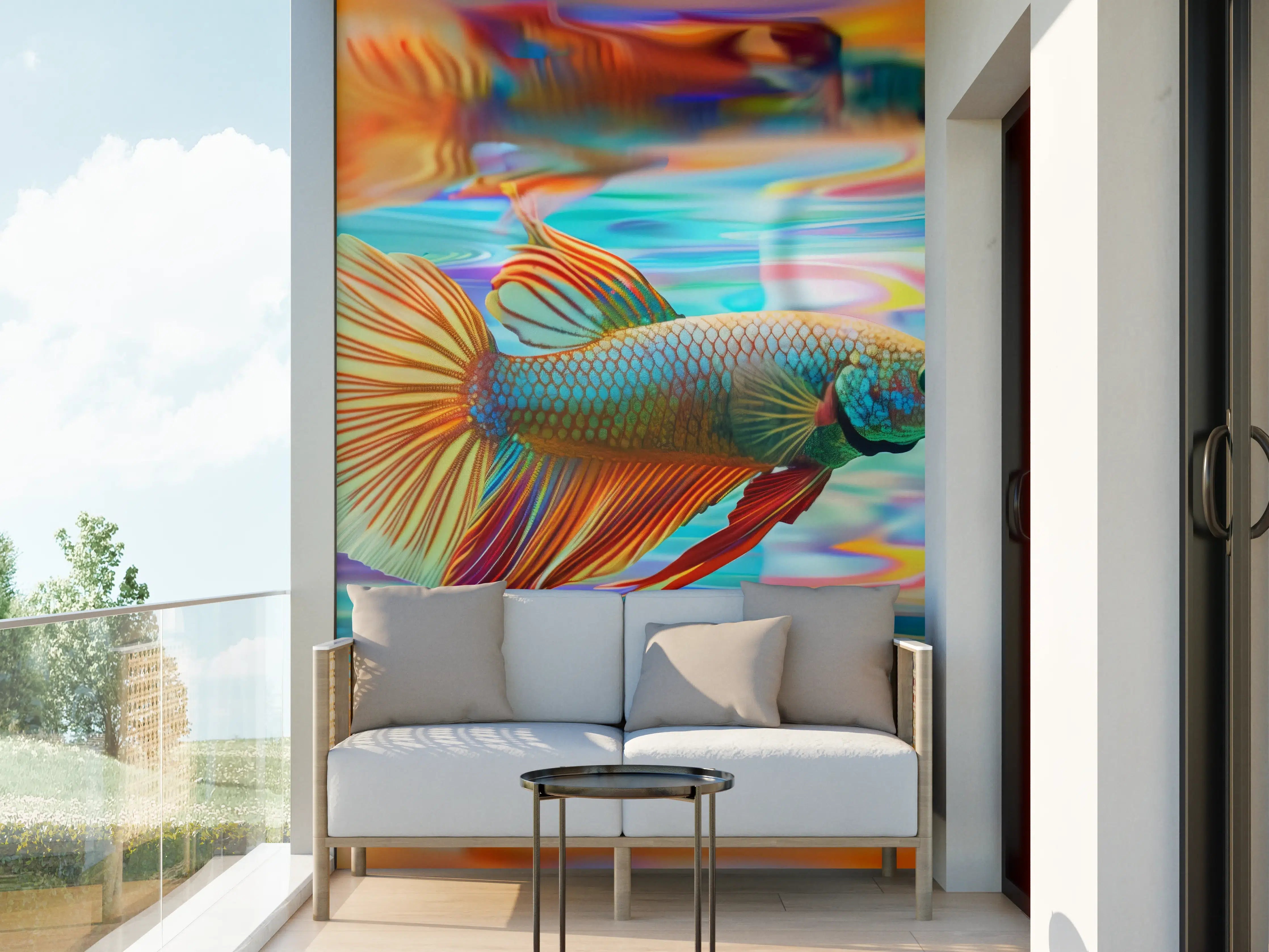 Wandverkleidung außen - Bunter Betta-Fisch Türkis-Orange