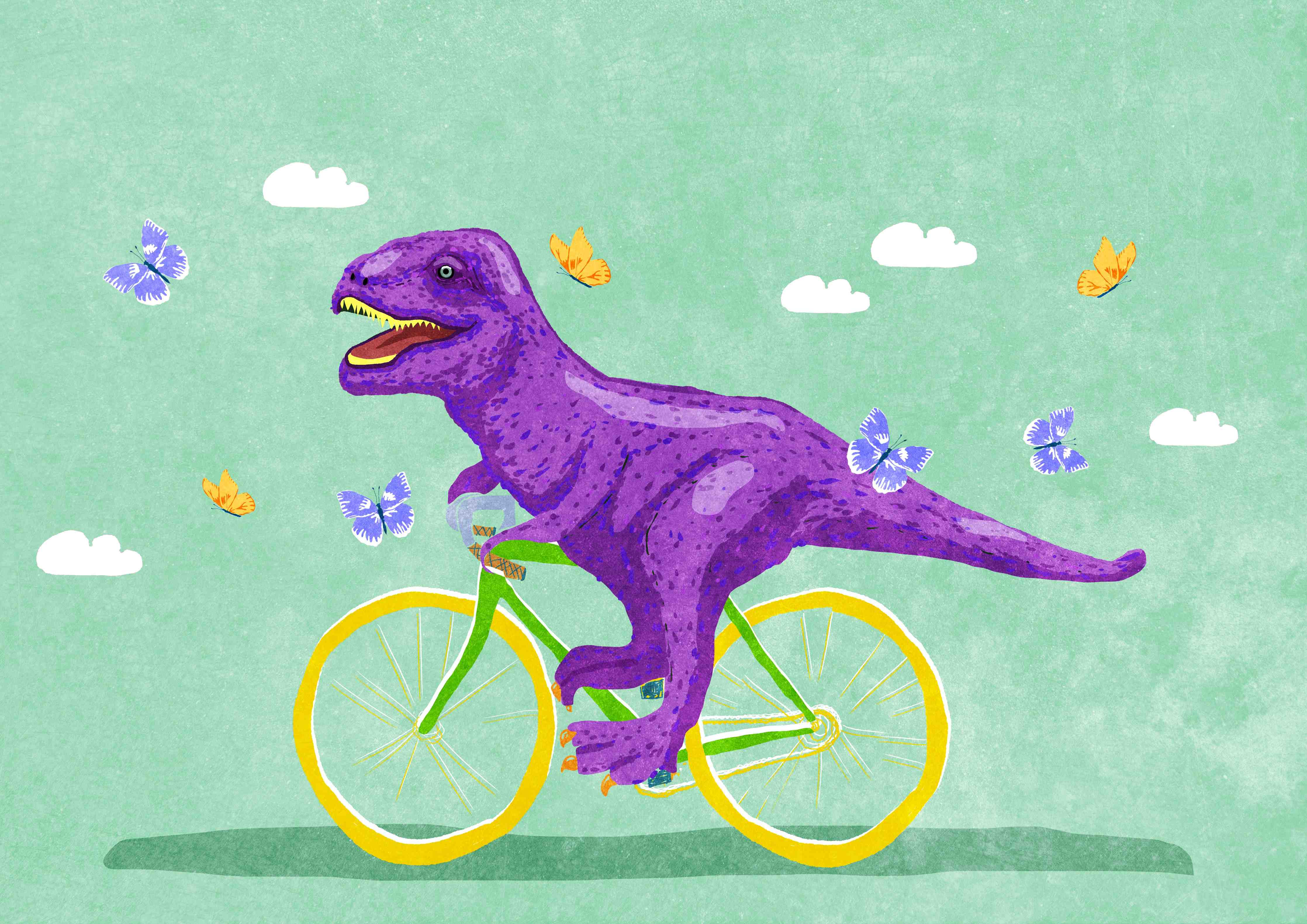Wandverkleidung außen-Bunter Dino auf Fahrrad