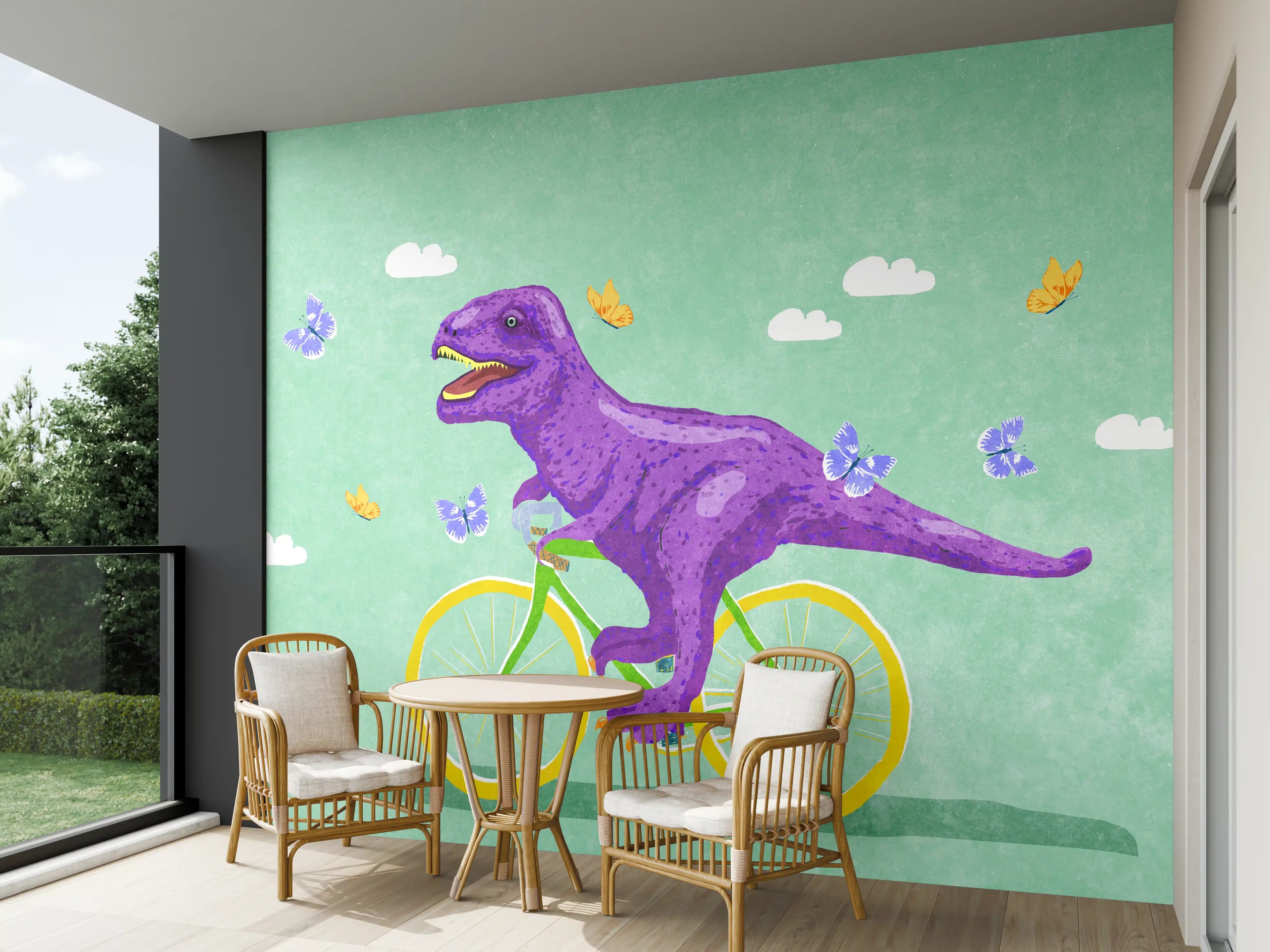 Wandverkleidung außen - Bunter Dino auf Fahrrad