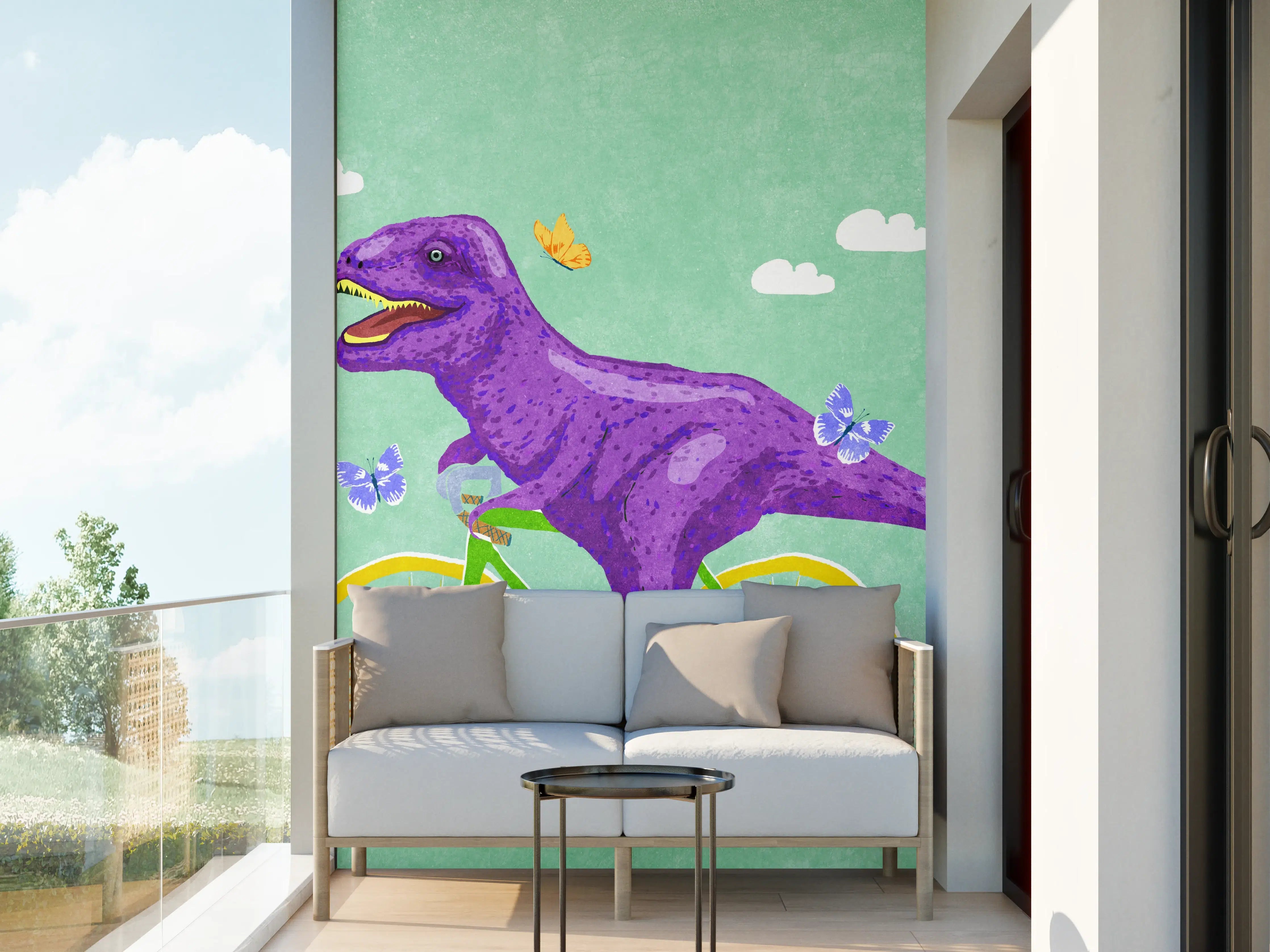 Wandverkleidung außen - Bunter Dino auf Fahrrad