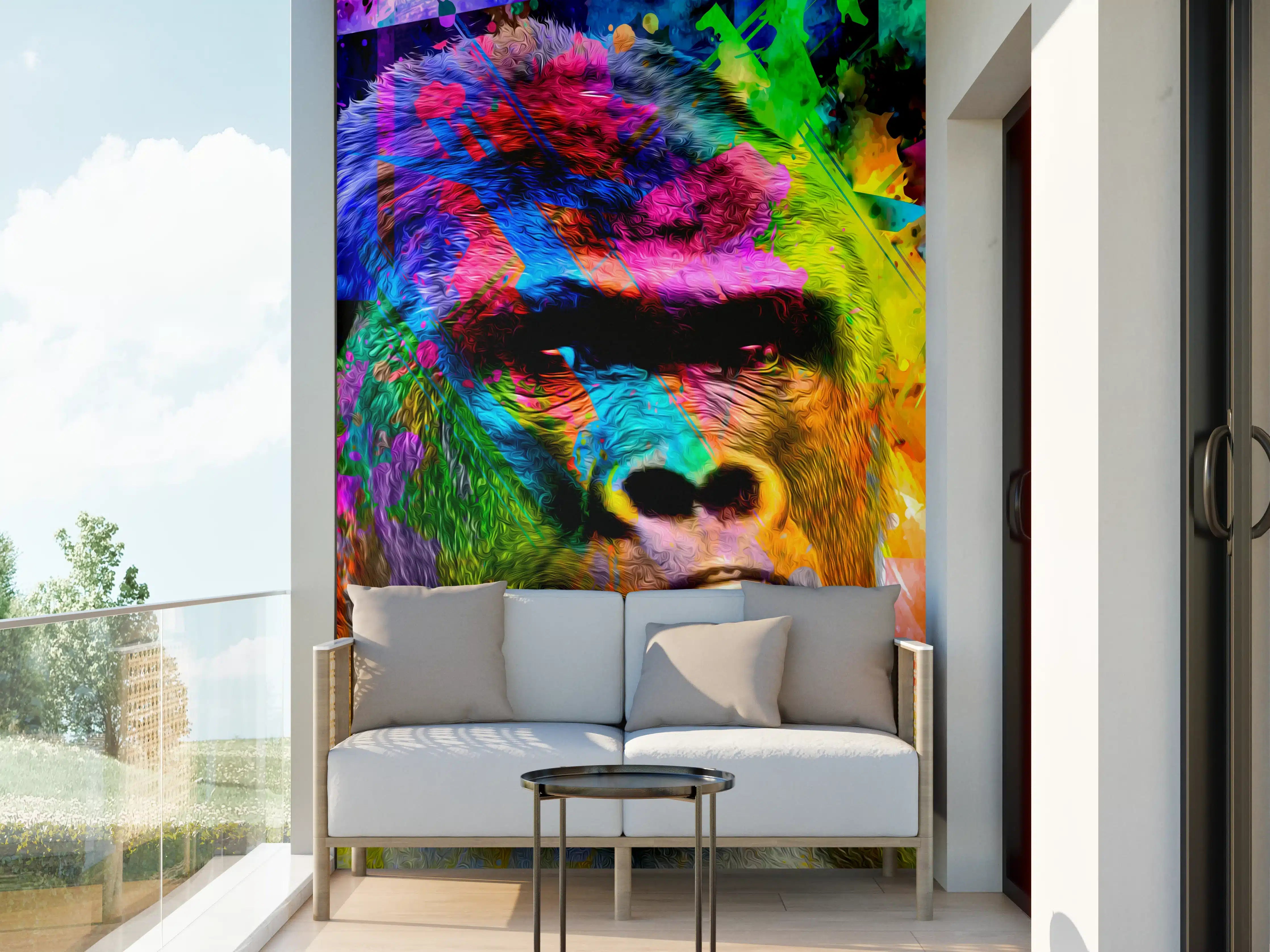 Wandverkleidung außen - Bunter abstrakter Gorillakopf