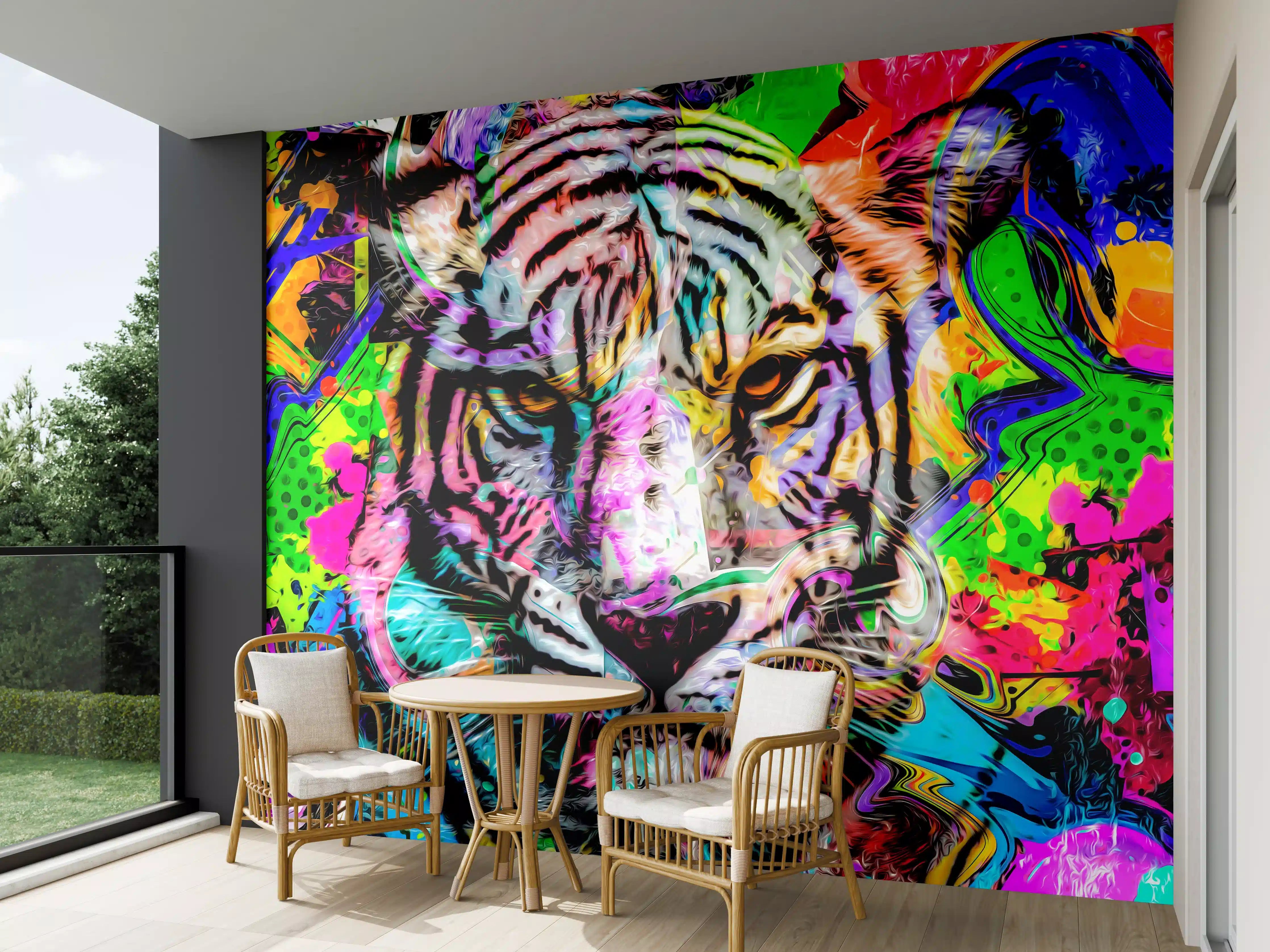 Wandverkleidung außen - Bunter abstrakter Tigerkopf