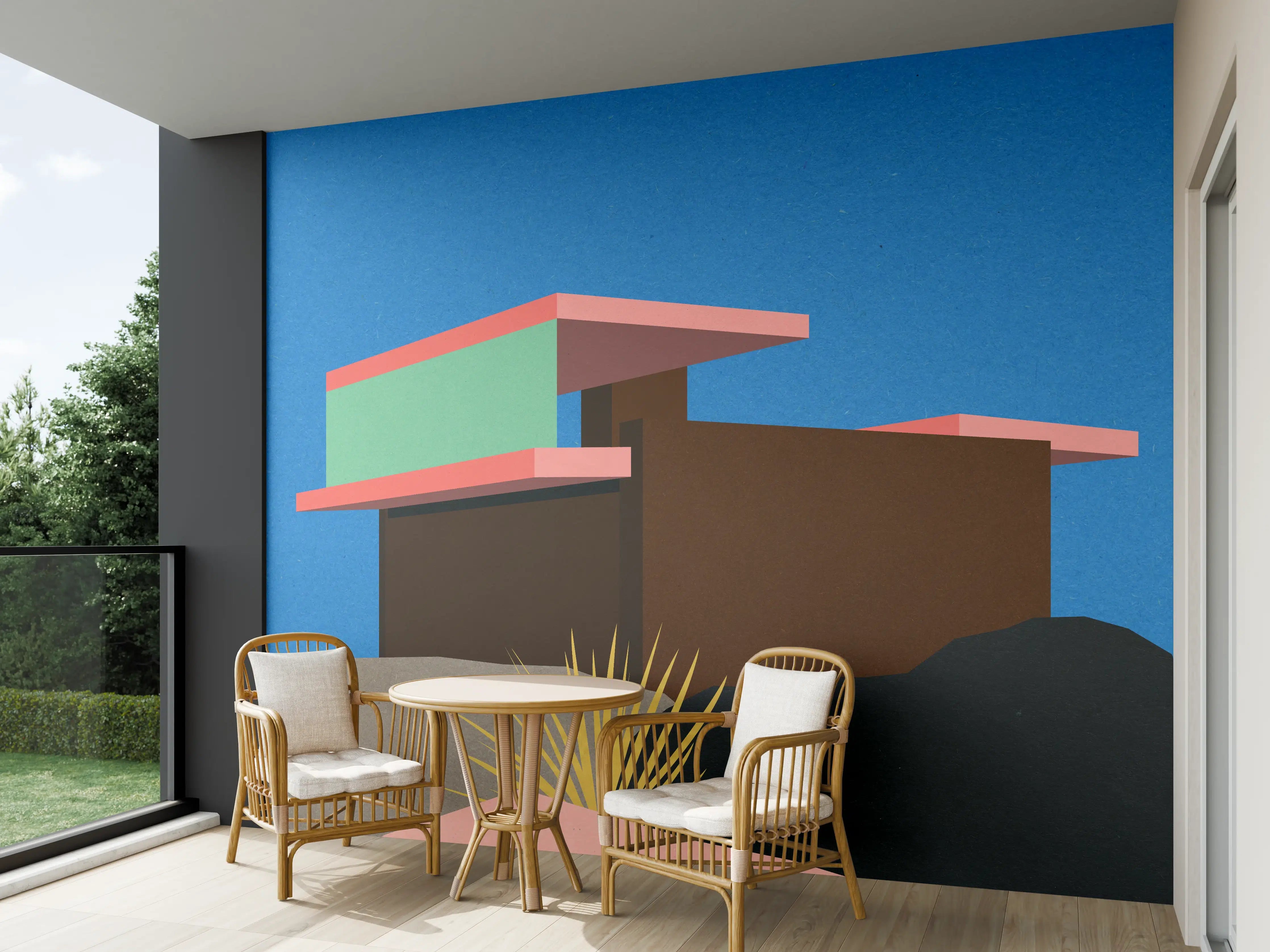 Wandverkleidung außen - Buntes Bauhaus Desert House Poster