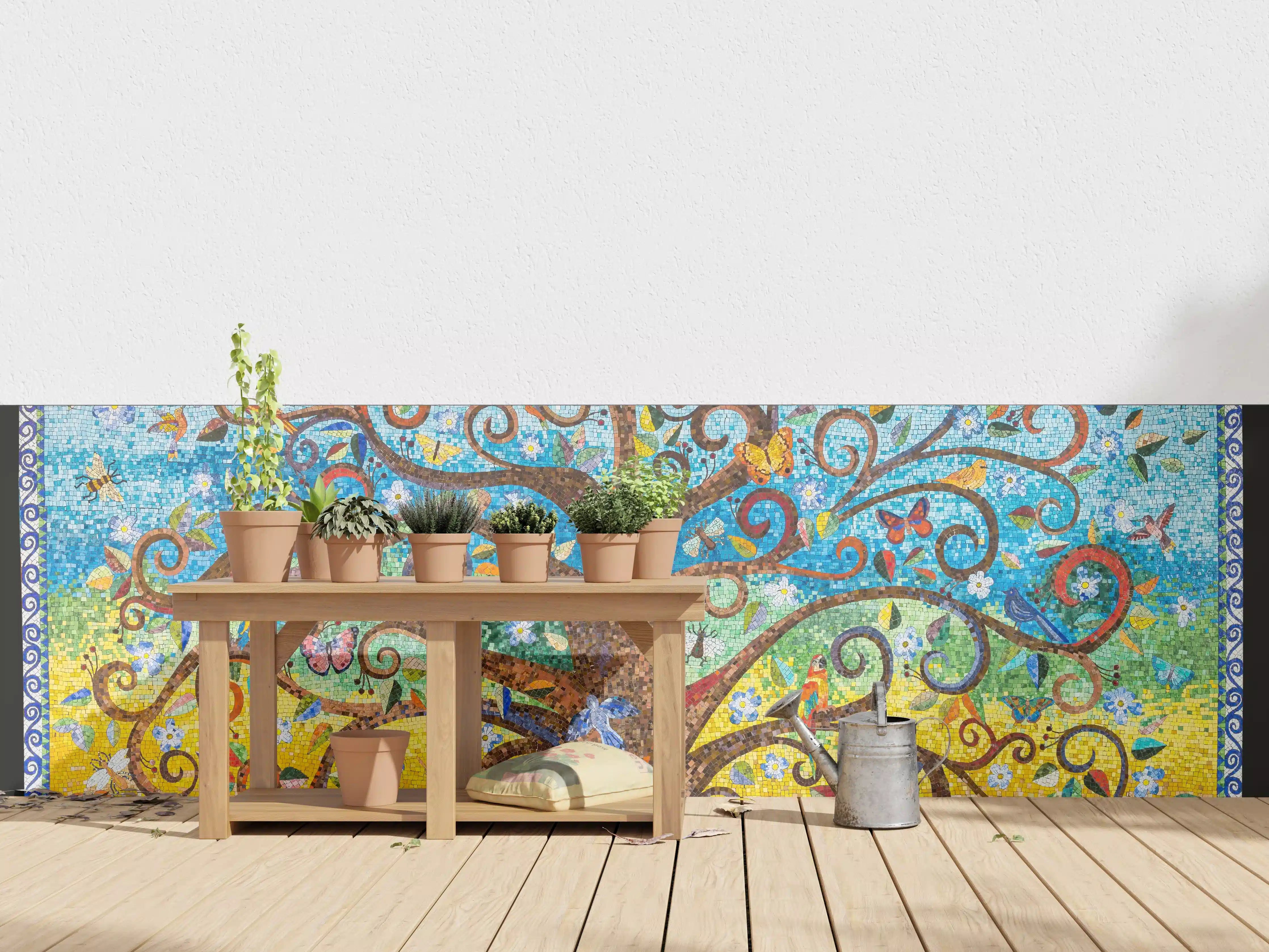 Wandverkleidung außen - Buntes Baum Mosaik Kunstwerk