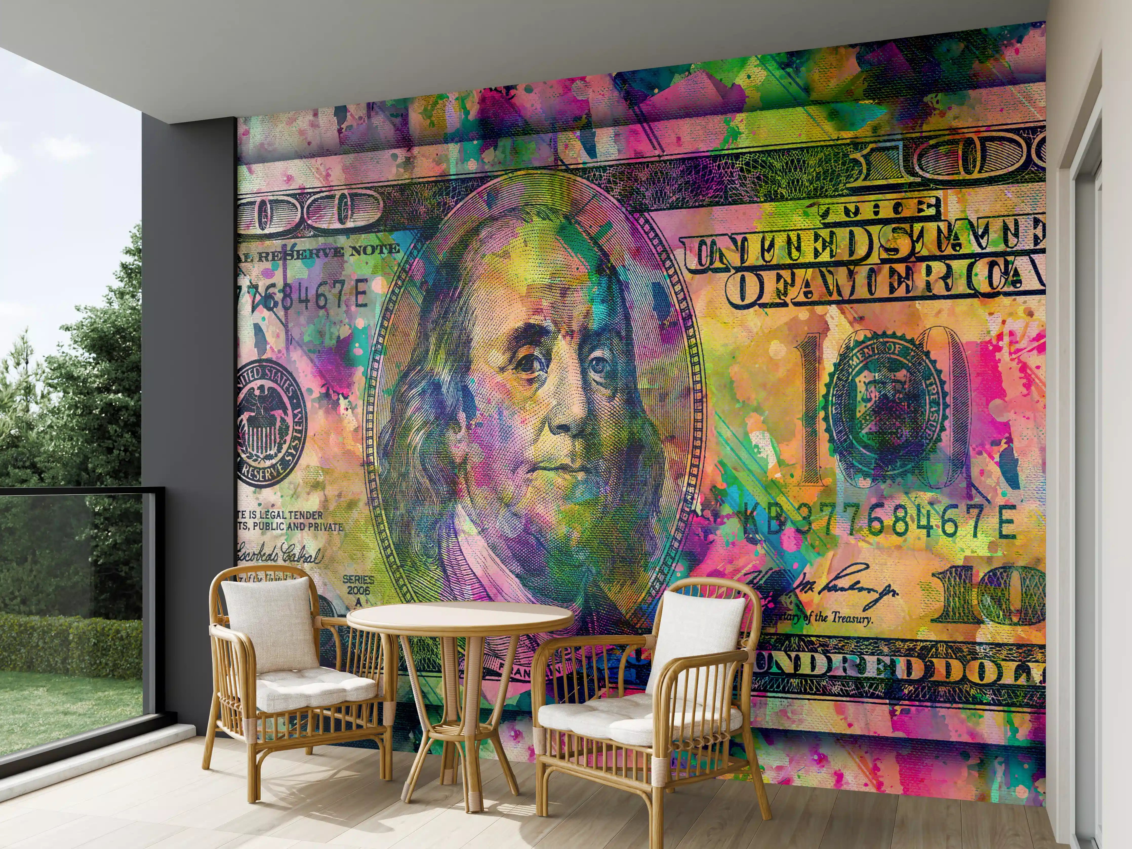 Wandverkleidung außen - Buntes Geld-Kunstwerk-Leinwandbild