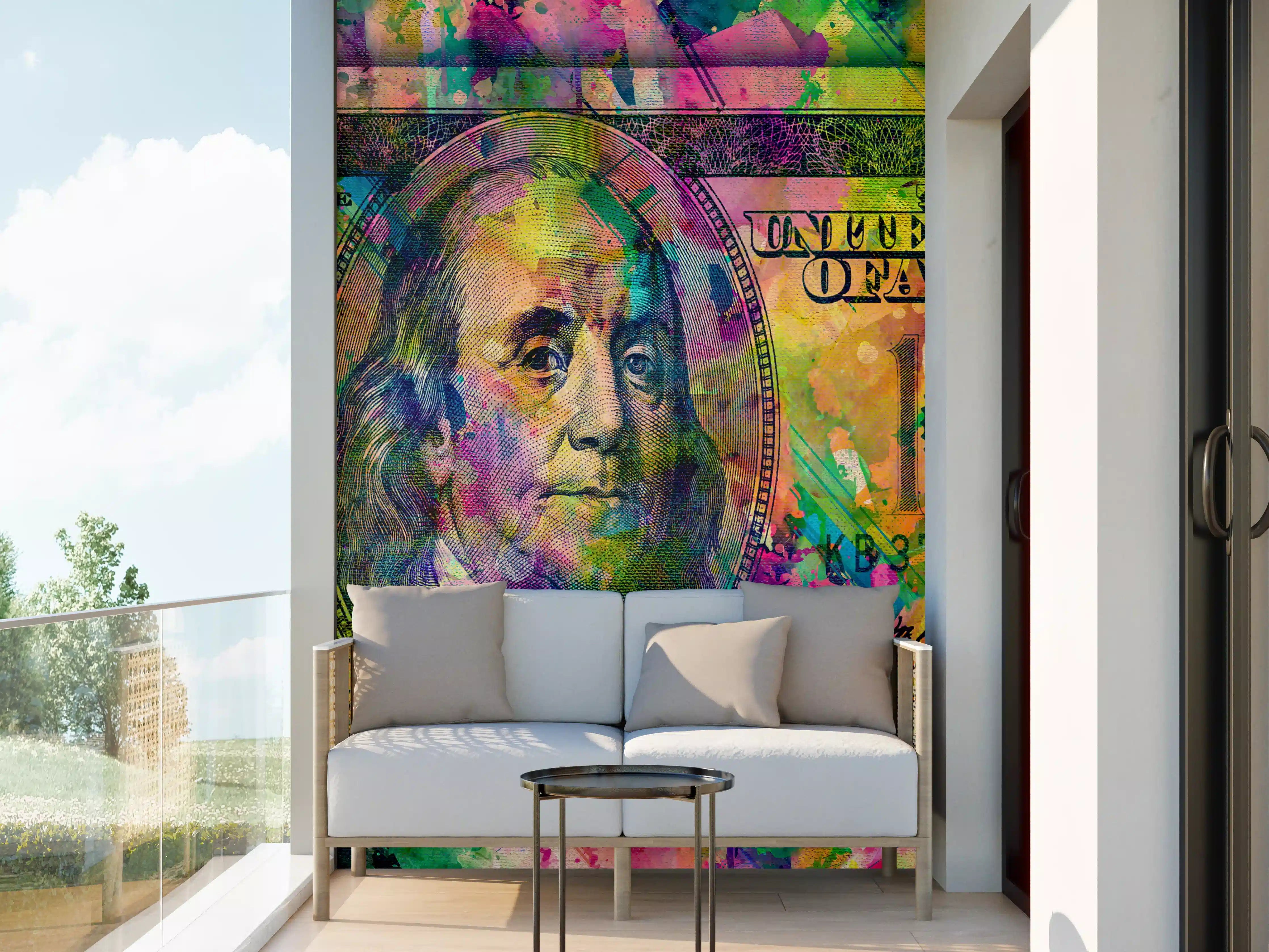 Wandverkleidung außen - Buntes Geld-Kunstwerk-Leinwandbild