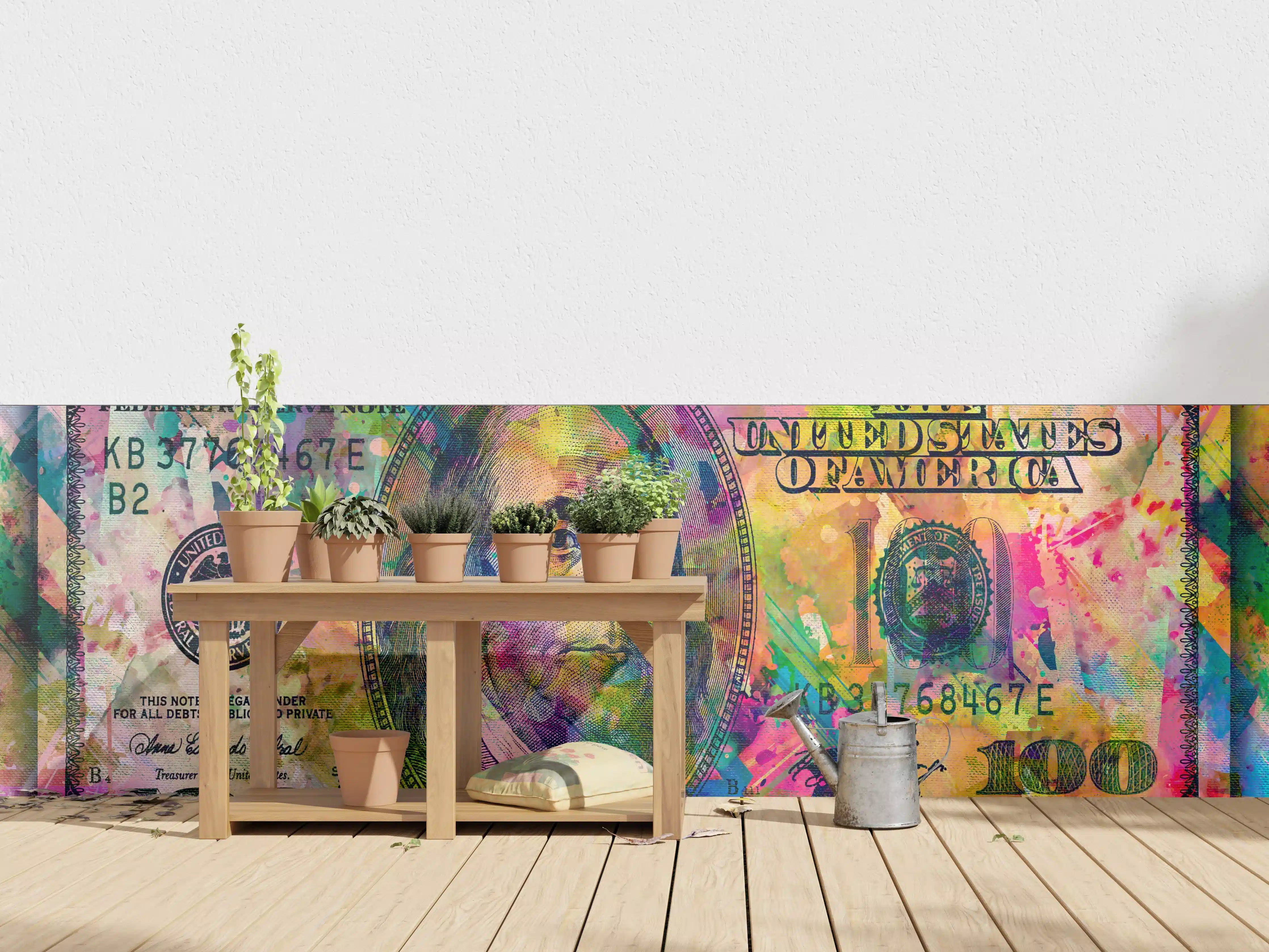 Wandverkleidung außen - Buntes Geld-Kunstwerk-Leinwandbild